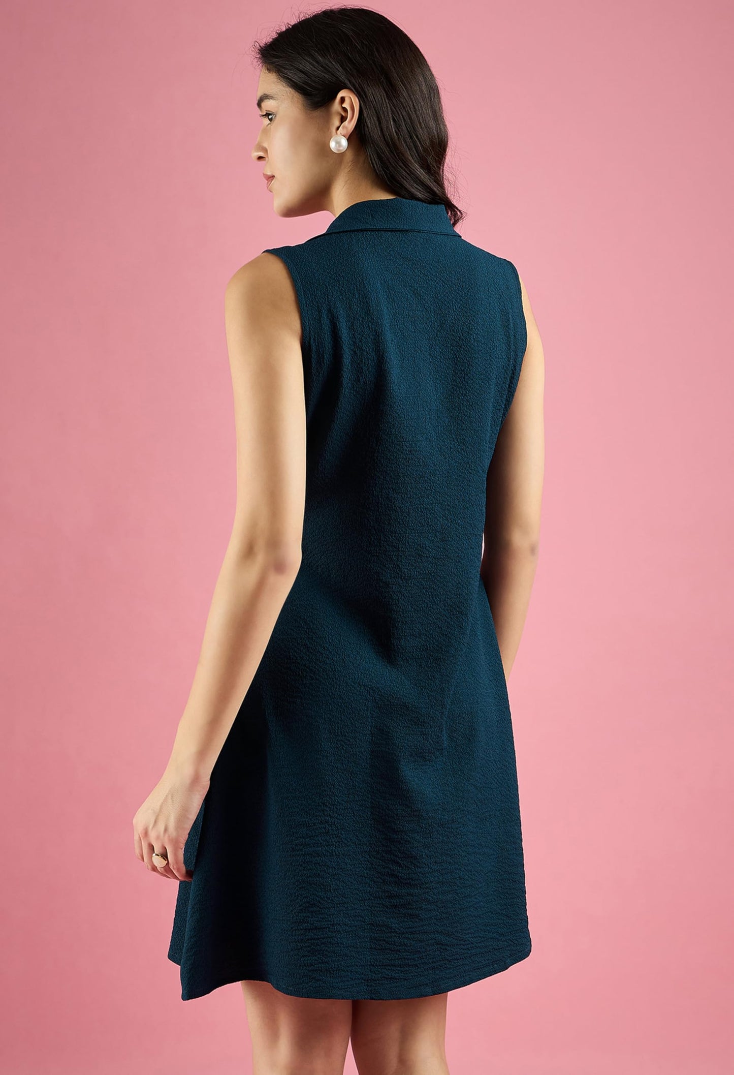 ALL YOURS Women’s Blue Sleeveless A-Line Shirt Dress |ALLDR2615_JDN_XS