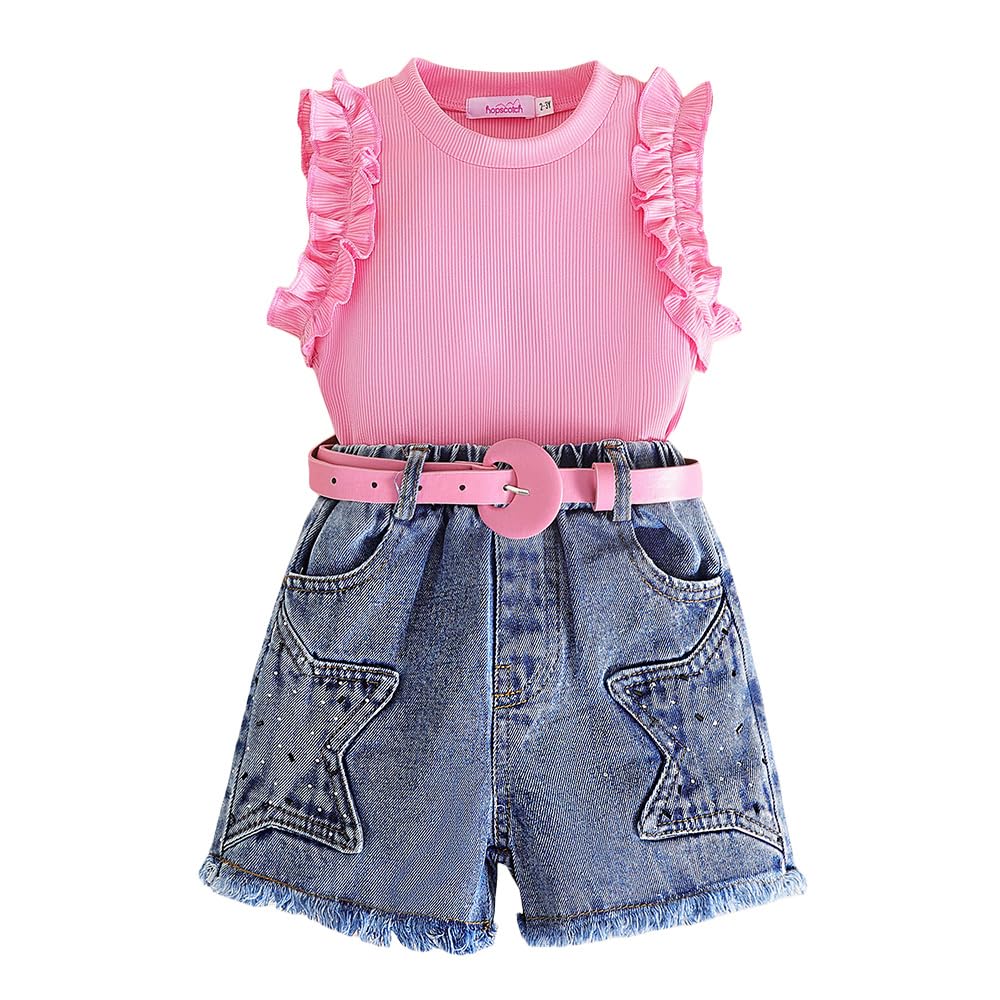 Hoscotch Girls Textured Pink Sleeveless Short Set