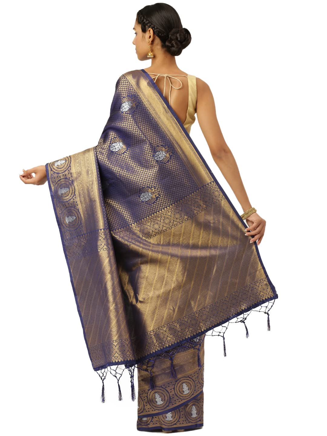 KARAGIRI Womens Kanjivaram Silk Blue Saree With Blouse Piece