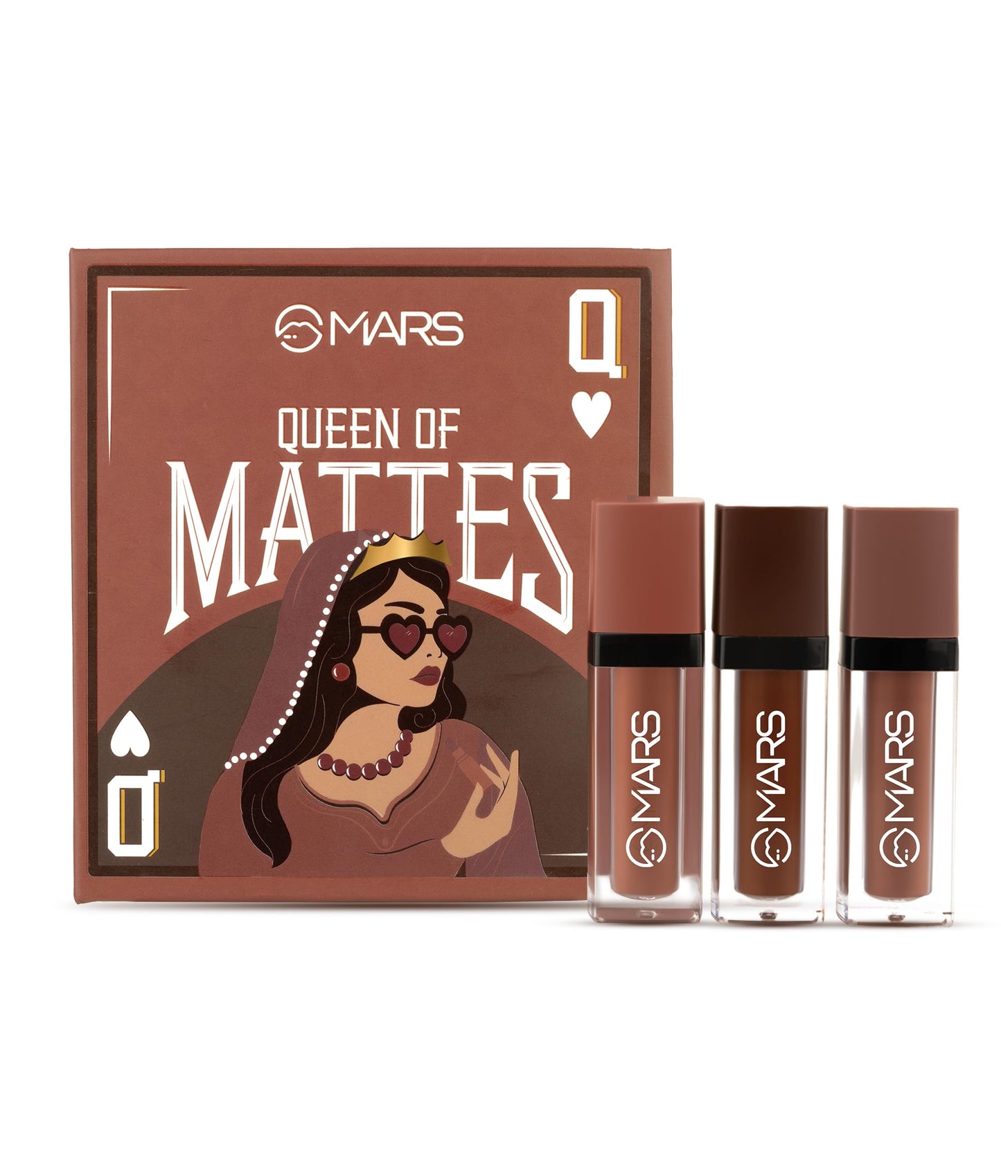 MARS Queen of Mattes Liquid Lipsticks Box Set of 3 (13.5 ml) (BROWNS) | Smudgeproof & Transferproof | Intense Pigmentation Long-Lasting Wear | Customizable Colors | Matte Finish