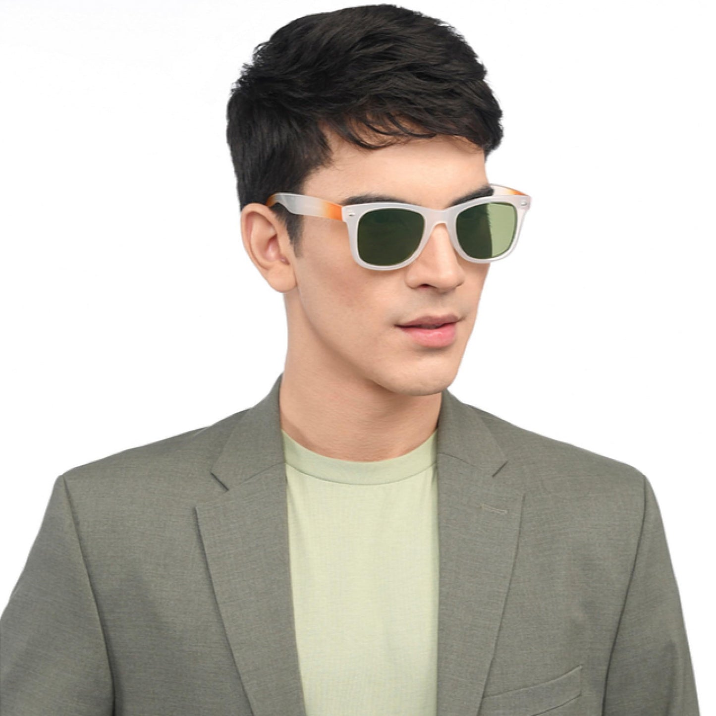 Vincent Chase By Lenskart | Patriot Collection | White Orange Green Full Rim Square | Branded Latest and Stylish Sunglasses | Polarized and 100% UV Protected | Men & Women | Large | VC S5147/P