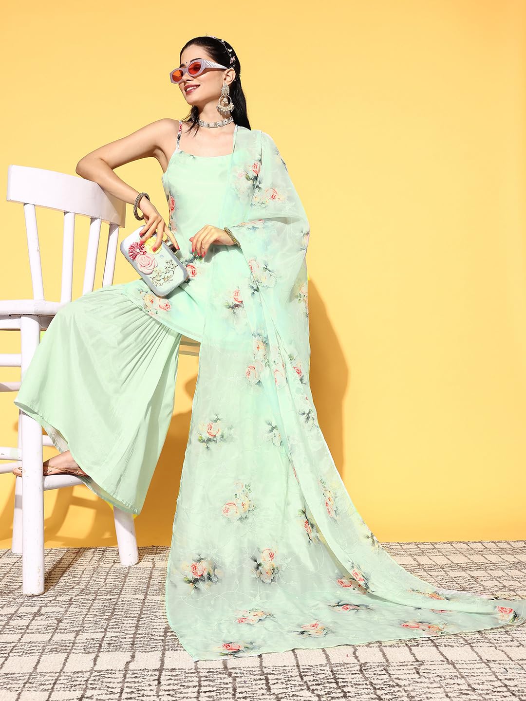 Libas Women's Organza Kurta Set (35045_Green