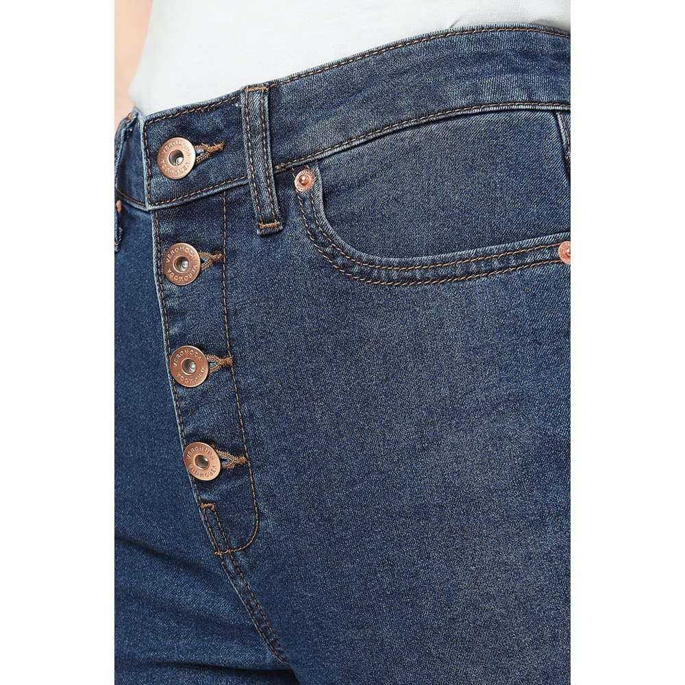 VERO MODA Women Solid Dark Blue Cotton-Organic Bootcut Fit High-Rise Jeans