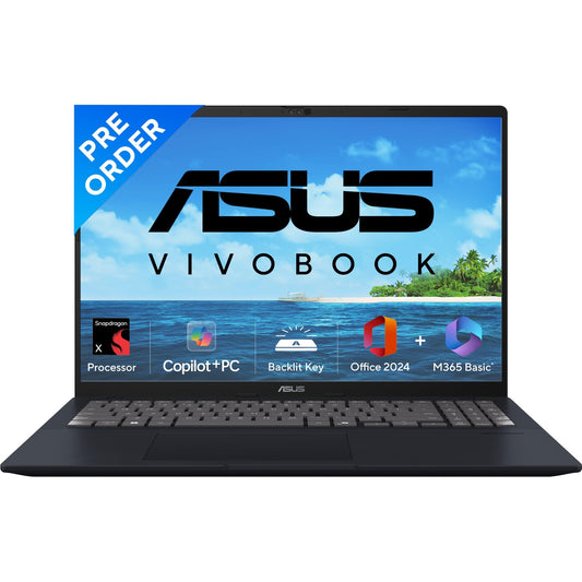 ASUS Vivobook 16, Snapdragon X Processor,(Qualcomm Adreno iGPU/16GB RAM/512GB SSD/Windows 11 Home/MS Office 365 Basic (1Year)*/16" FHD+/AI PC/Quiet Blue/1.88 kg), X1607QA-MB049WS