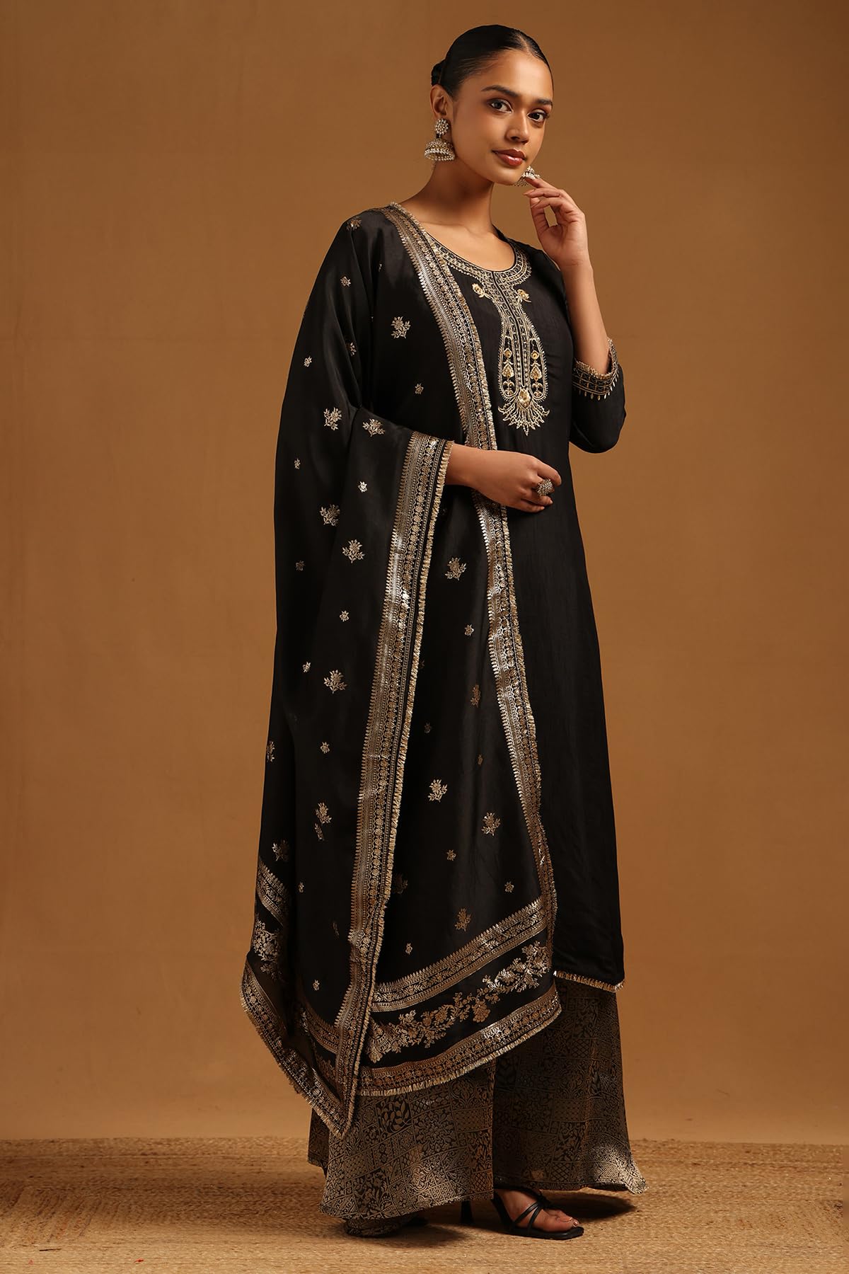 Soch Womens Black Dola Silk Zari Embroidered Salwar Suit