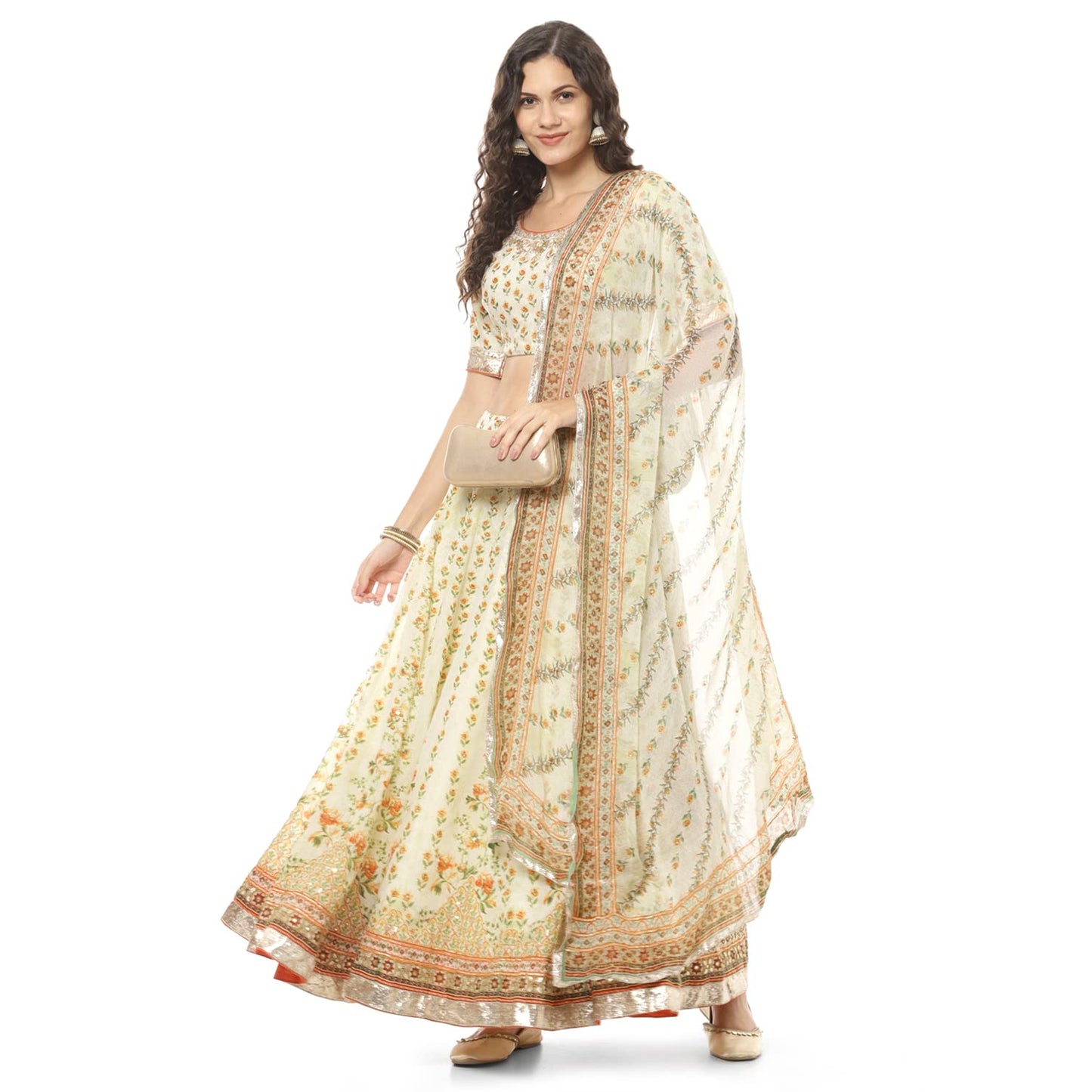 BIBA WOMEN PRINTED RELAXED SALWAR KURTA DUPATTA(SKDSHAHI PH7972_CREAM_32)
