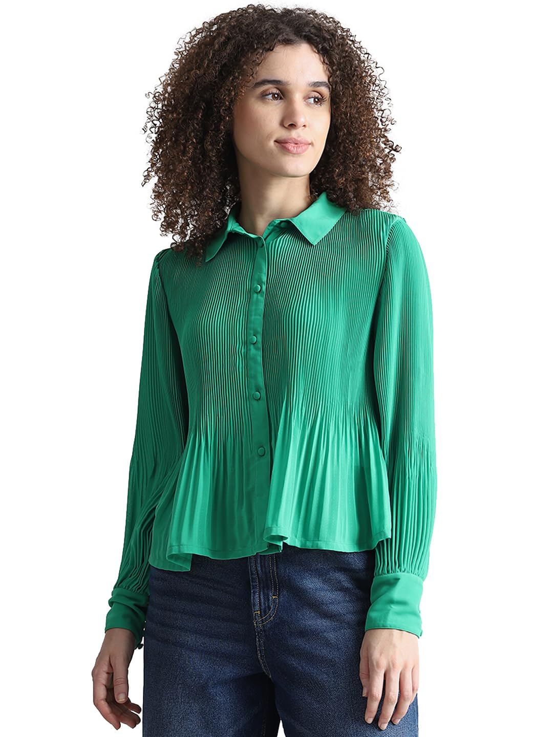 ONLY Green plissé Full Sleeves Shirt