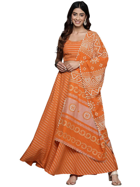 Ahalyaa Women's Polyester Lehenga Choli (AHBLSKDU-COMBO-894_Orange_L)