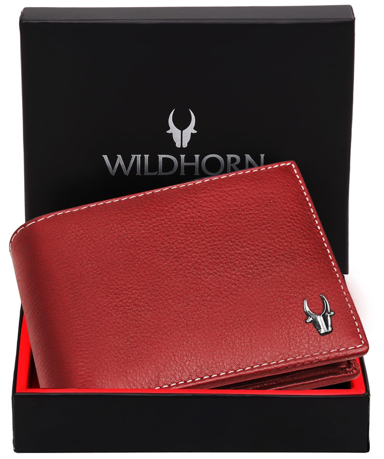 WildHorn Men Leather RFID Protected Wallet, Red