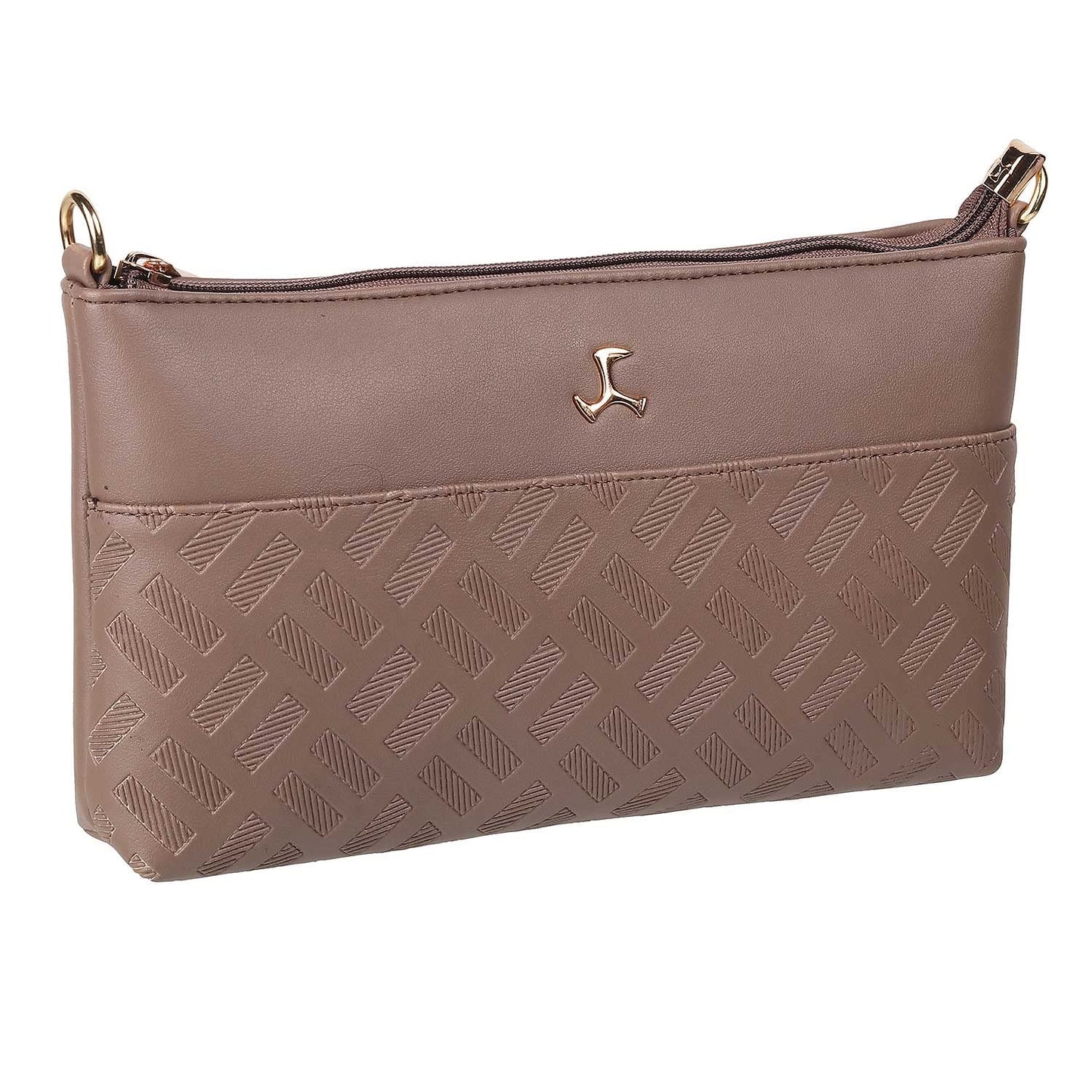Mochi Light Brown Faux Leather Premium Zipper Casual Sling Bag For Women (66-7254)
