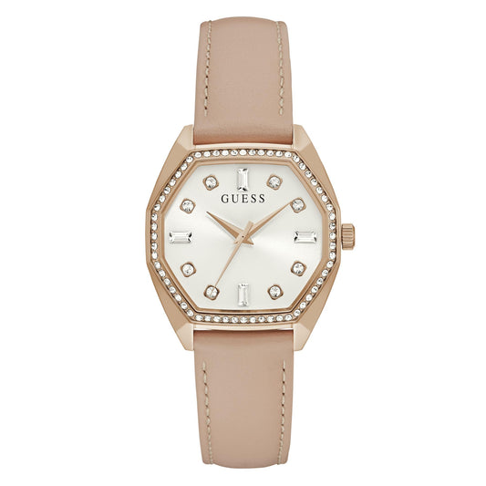 GUESS Leather Women 34 Mm White Dial Analog Watch- Gw0688L3, Band_Pink