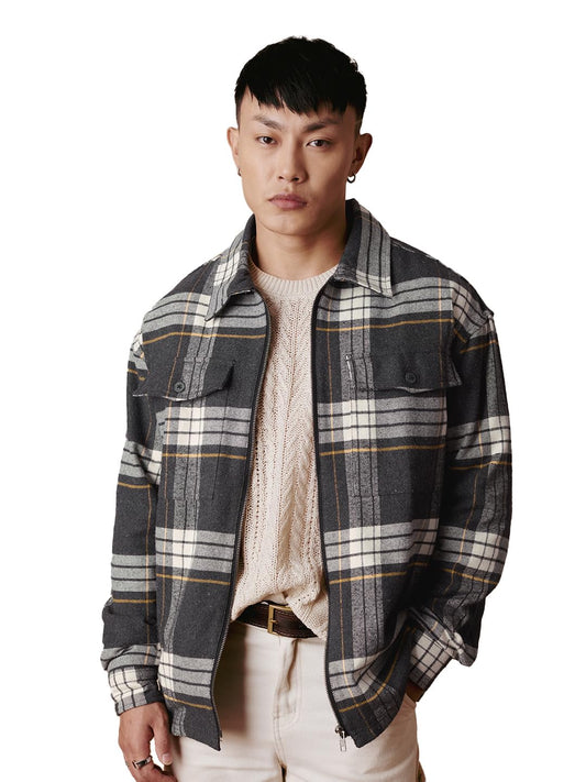 The Souled Store Plaid: Black and Grey Men Shackets