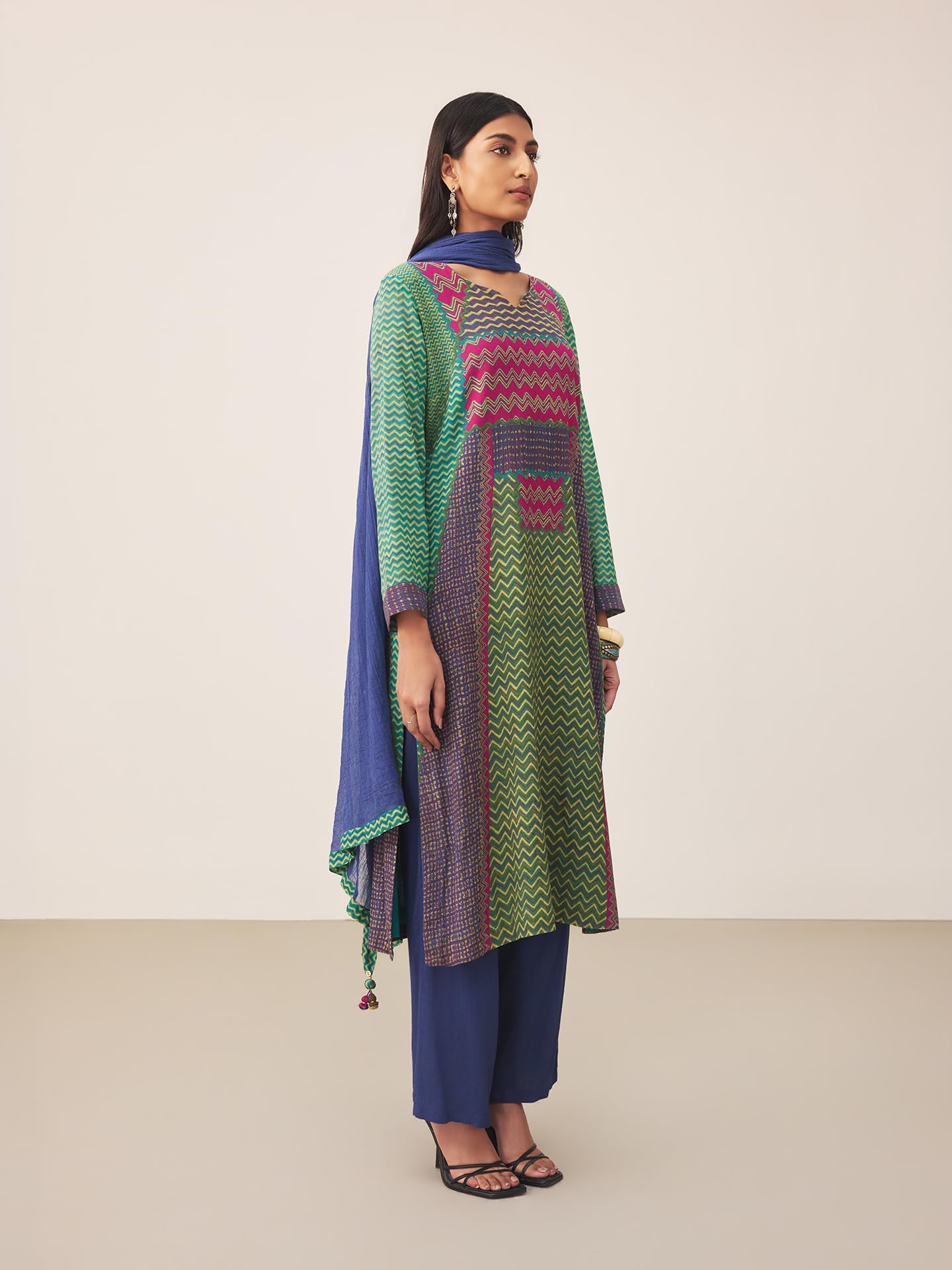 Ritu Kumar Teal Sugati Kurta With Pant And Dupatta