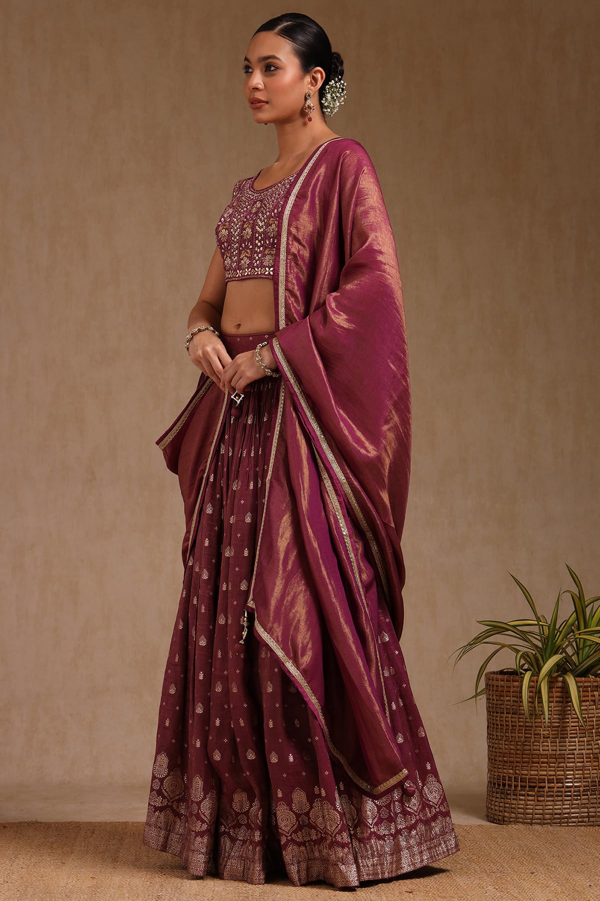 Soch Womens Wine Viscose Blend Embroidered Lehenga Choli With Zari