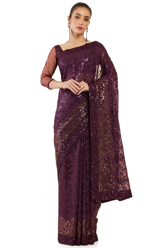 Soch Women Purple Silk Abstract Saree(8907175347867_Purple_FS)