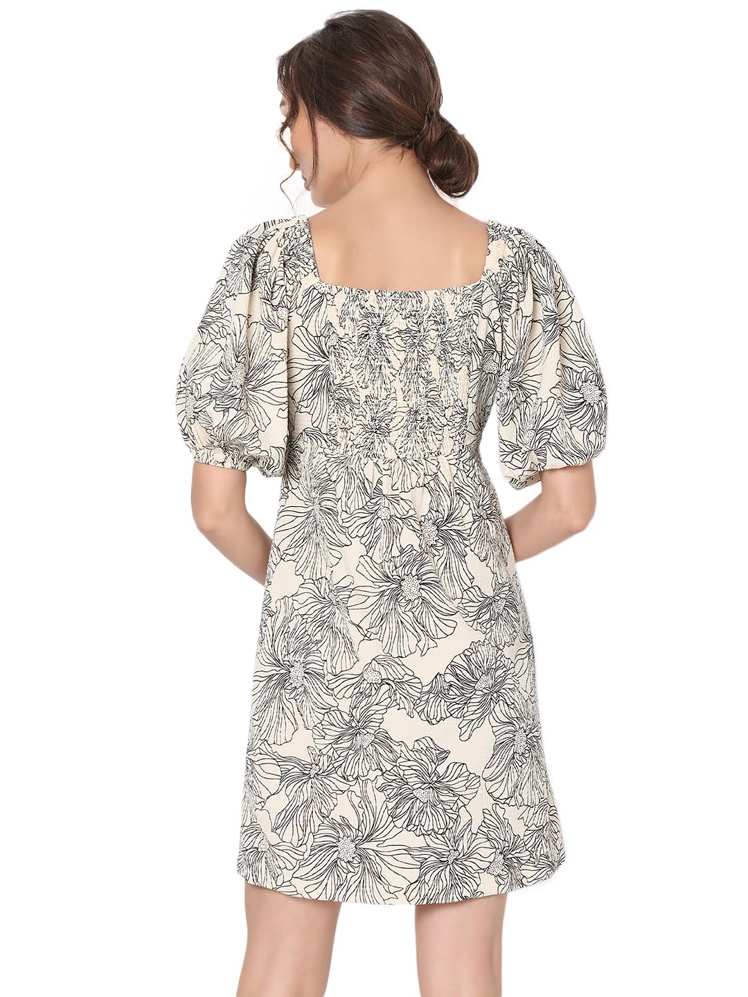 VERO MODA Women Floral Print Beige Polyester Above Knee Length A-line Dress
