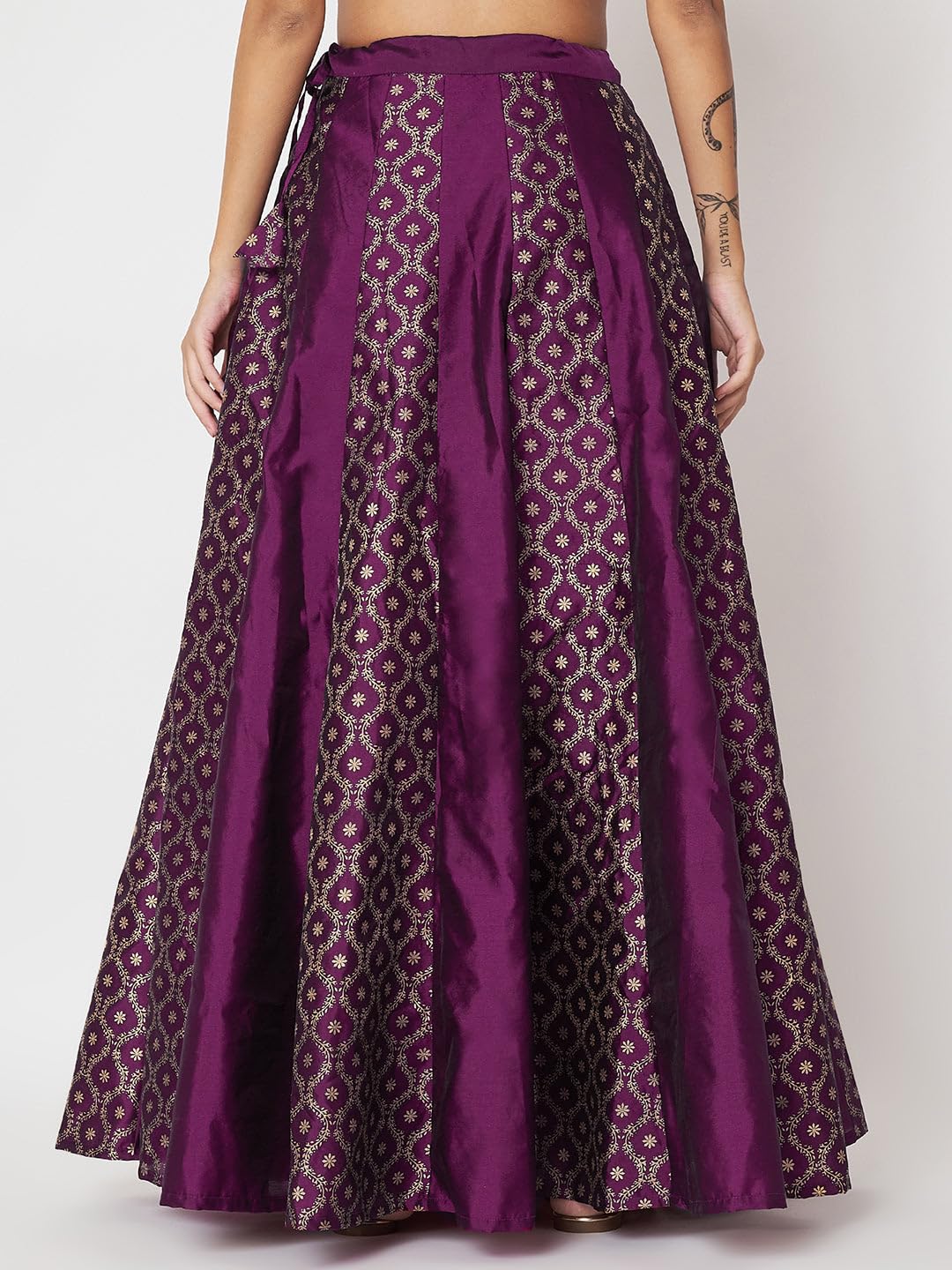 studio rasa Women's Silk Blend Block Printed Kalidaar Skirt for Wedding Festive Party (SKTC52401M_Purple_Medium)