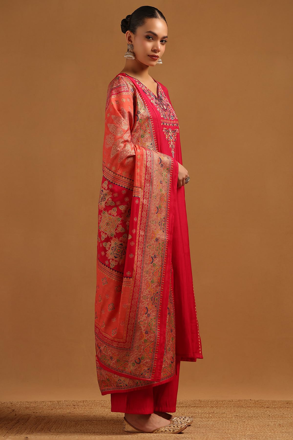 Soch Womens Fuchsia Muslin Embroidered Salwar Suit With Sequins