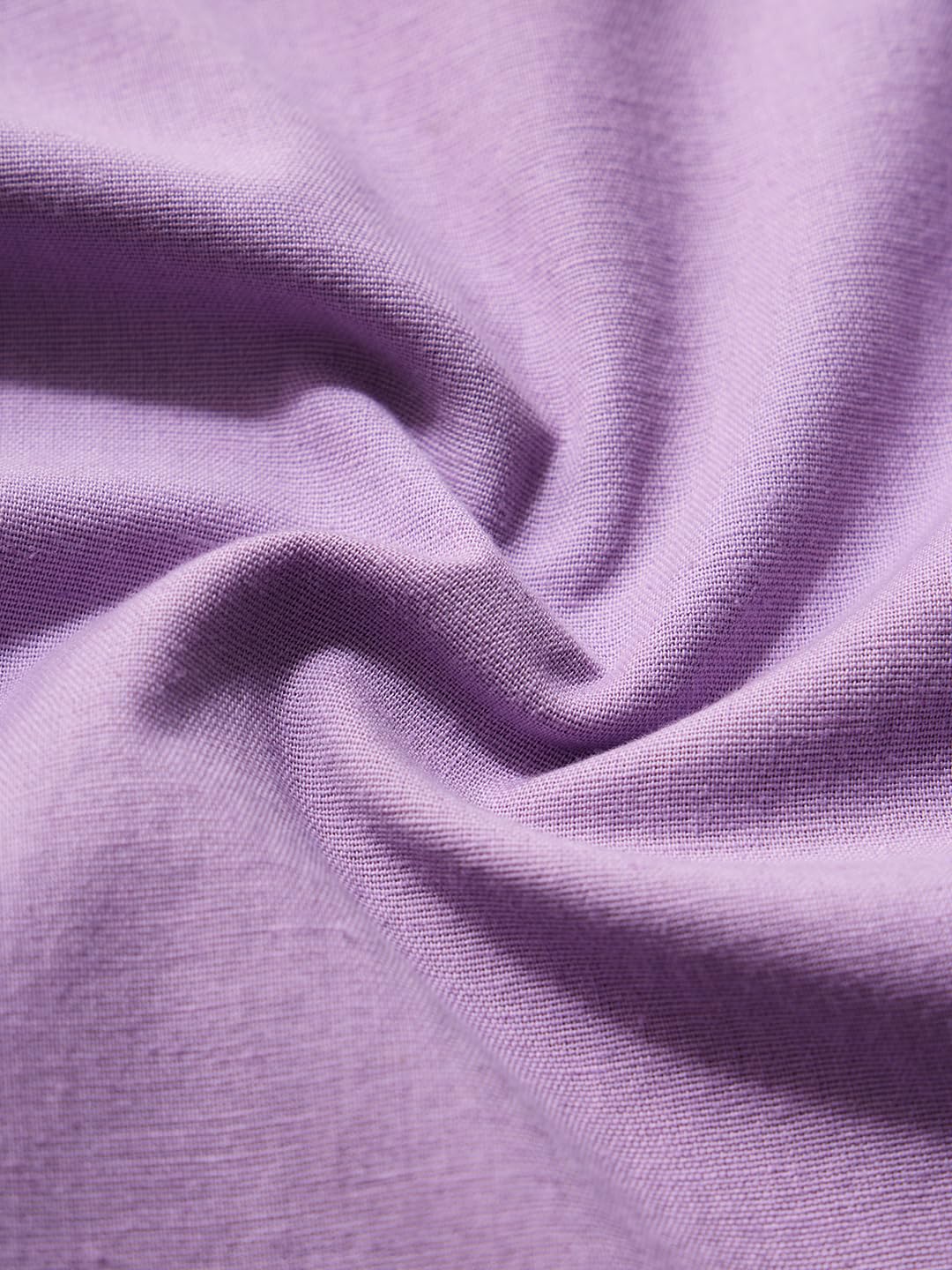 The Souled Store Cotton Linen: Lavender Women and Girls Long Sleeves Collared Neck Button Front Solid Cotton Linen Boyfriend Shirts