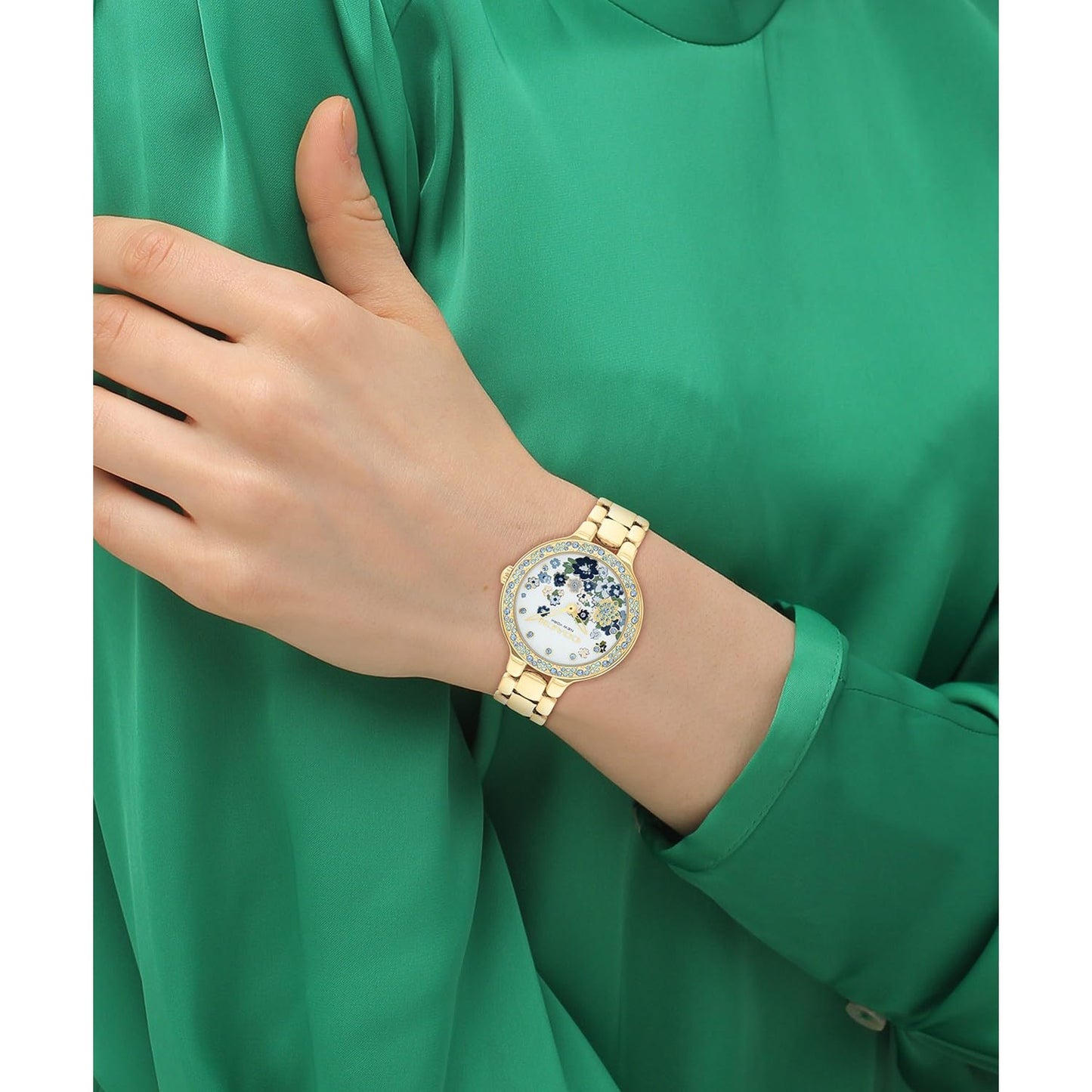 Coach Chelsea Qtz Basic Blue Round Dial Women's Watch|Ionic Plated Thin Gold Steel Material|Gold Color Band - 14504500