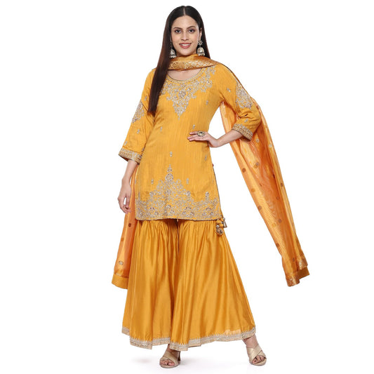 BIBA Viscose Women Embroidery Straight Salwar Kurta Dupatta(Skdkinari8925_Mustard_34)