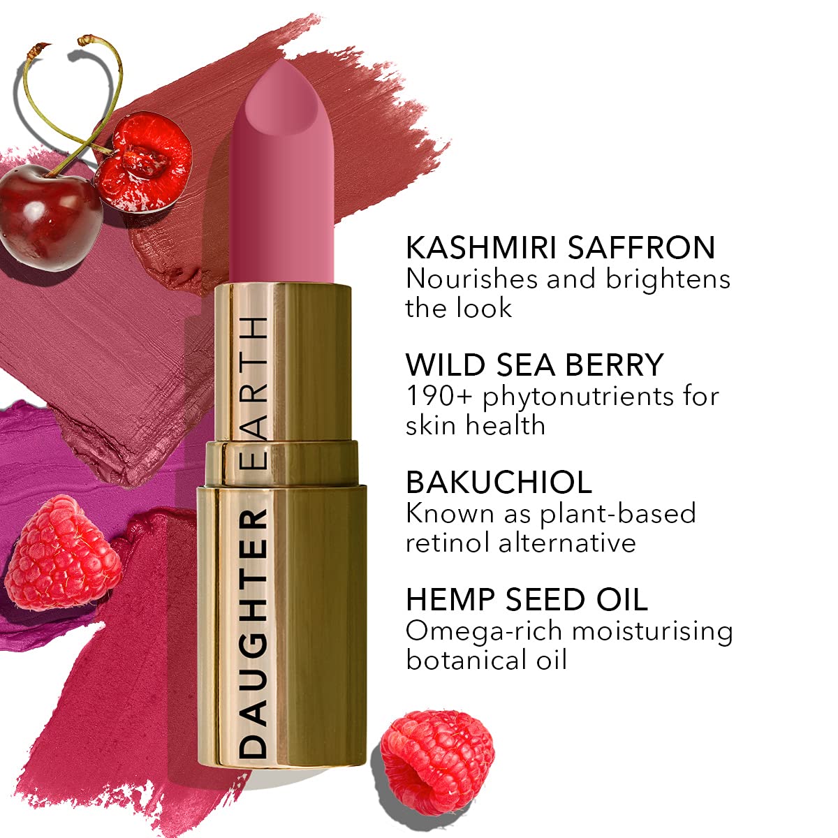 DAUGHTER EARTH Gypsy Rose Natural Lipstick|Vegan Plant Based Highly Pigmented Lip Color|Long Lasting Creamy Velvet Phytonutrient Lip Stick With Vitamin E&Bakuchiol|Natural With UV Protection|4g