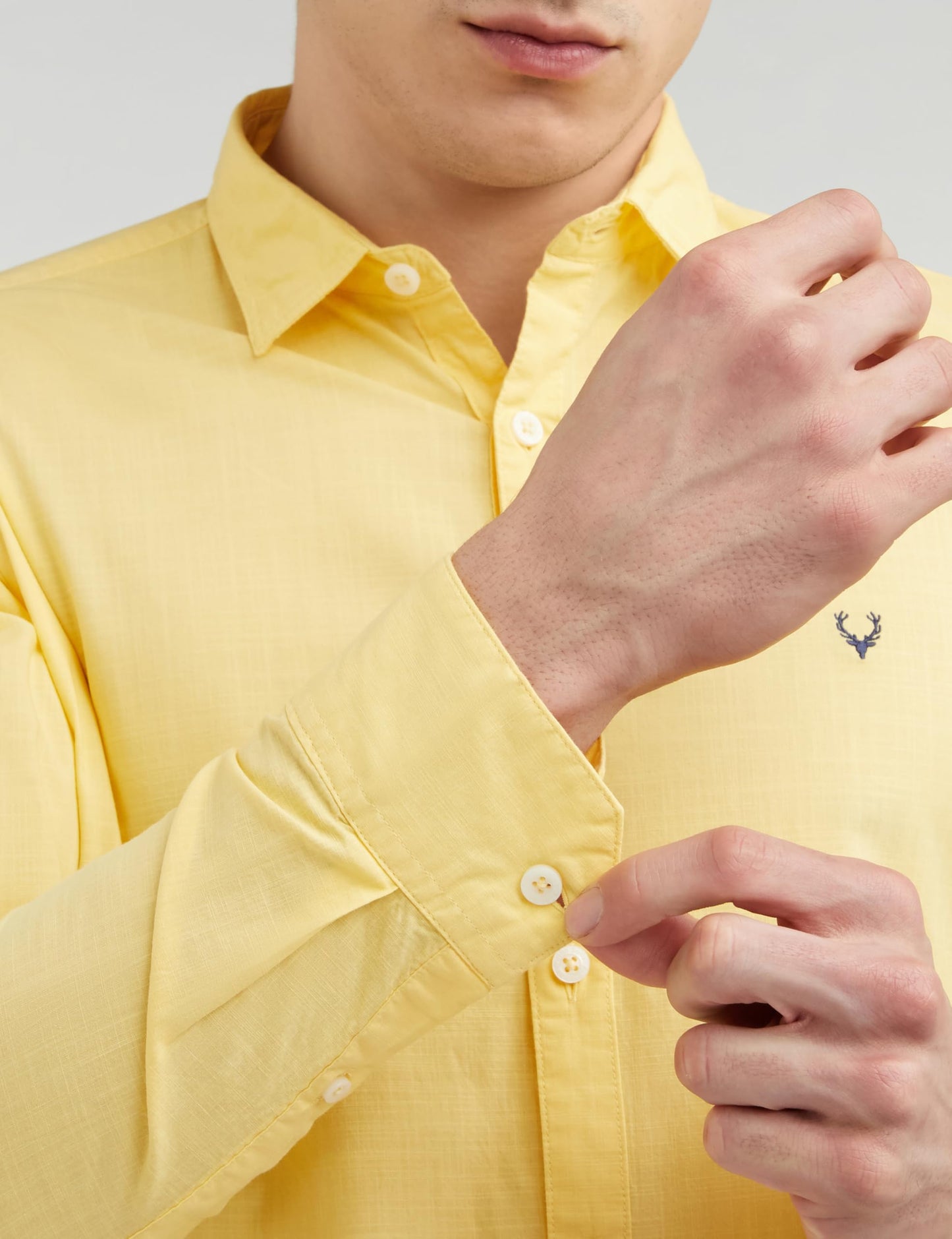 Allen Solly Men's Cotton Solid Slim Fit Shirt (ASSFWMOF067723_Yellow 42)