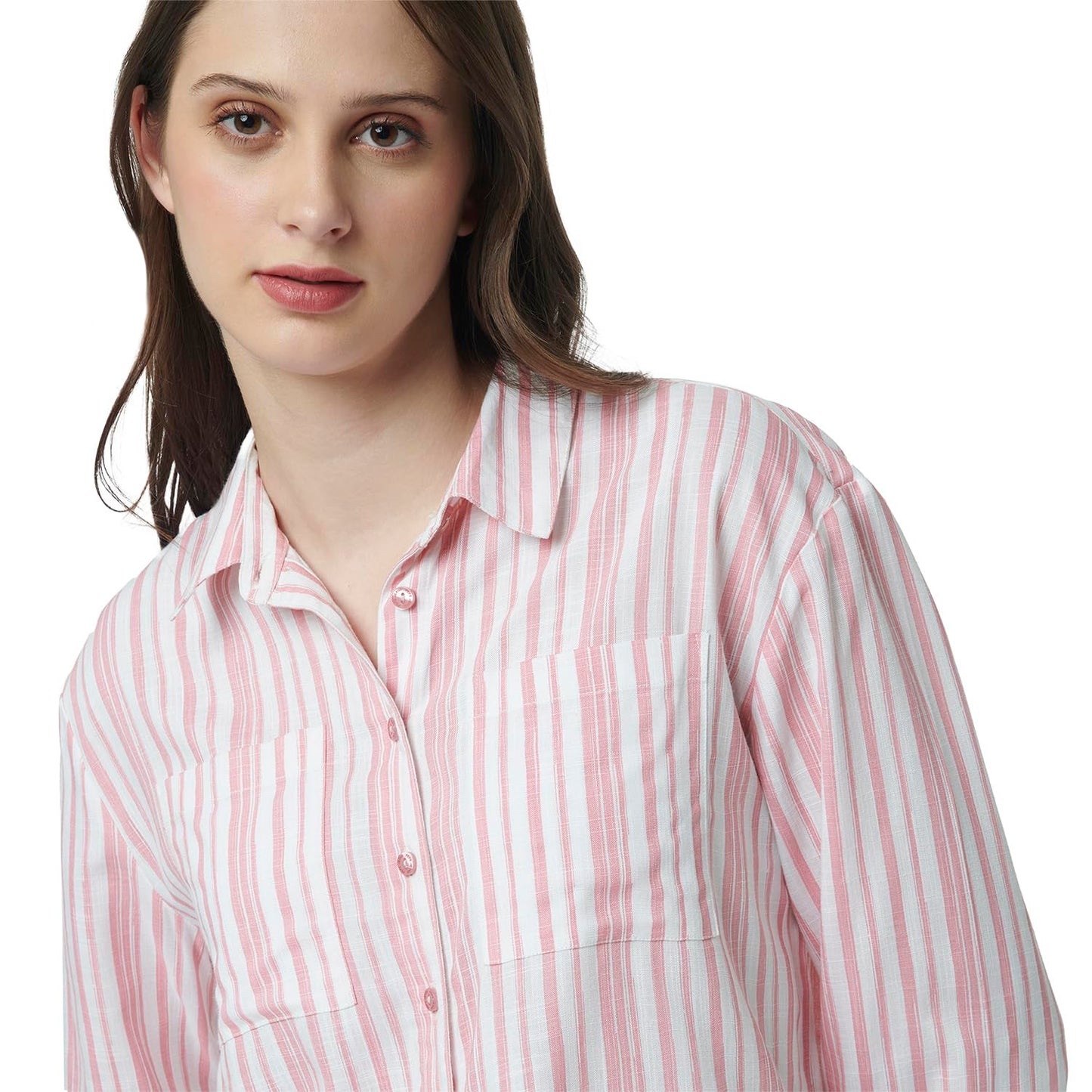 Pepe Jeans Stripes Viscose Round Neck Women's Shirt (Pink, Large)