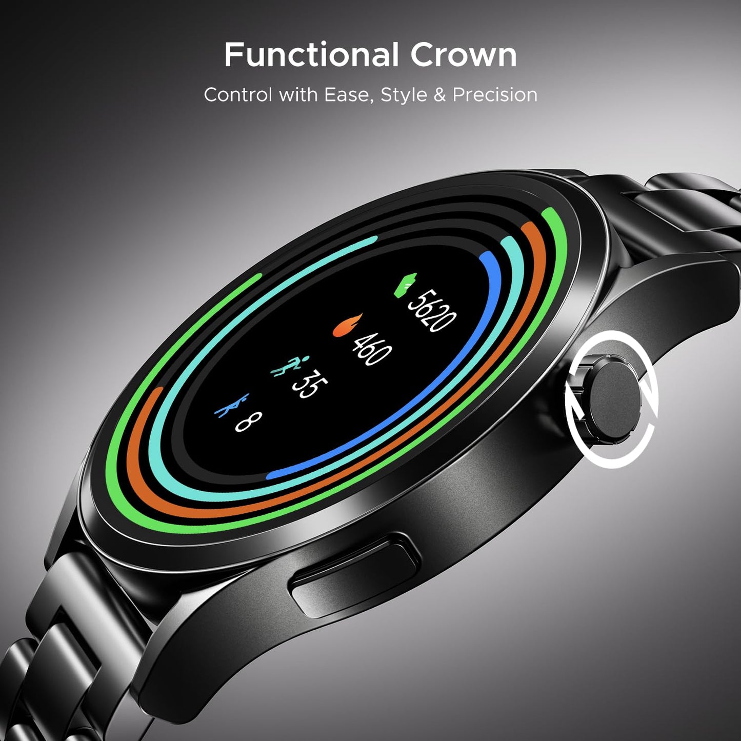 boAt Chrome Horizon, Video Watch Faces, 1.51” AMOLED Display, HRV & VO2 Max, Auto-Activity Detection, ASAP Charge, Advanced Bluetooth Calling, IP68, Heart Rate & SpO2 Monitor Smart Watch(Steel Black)