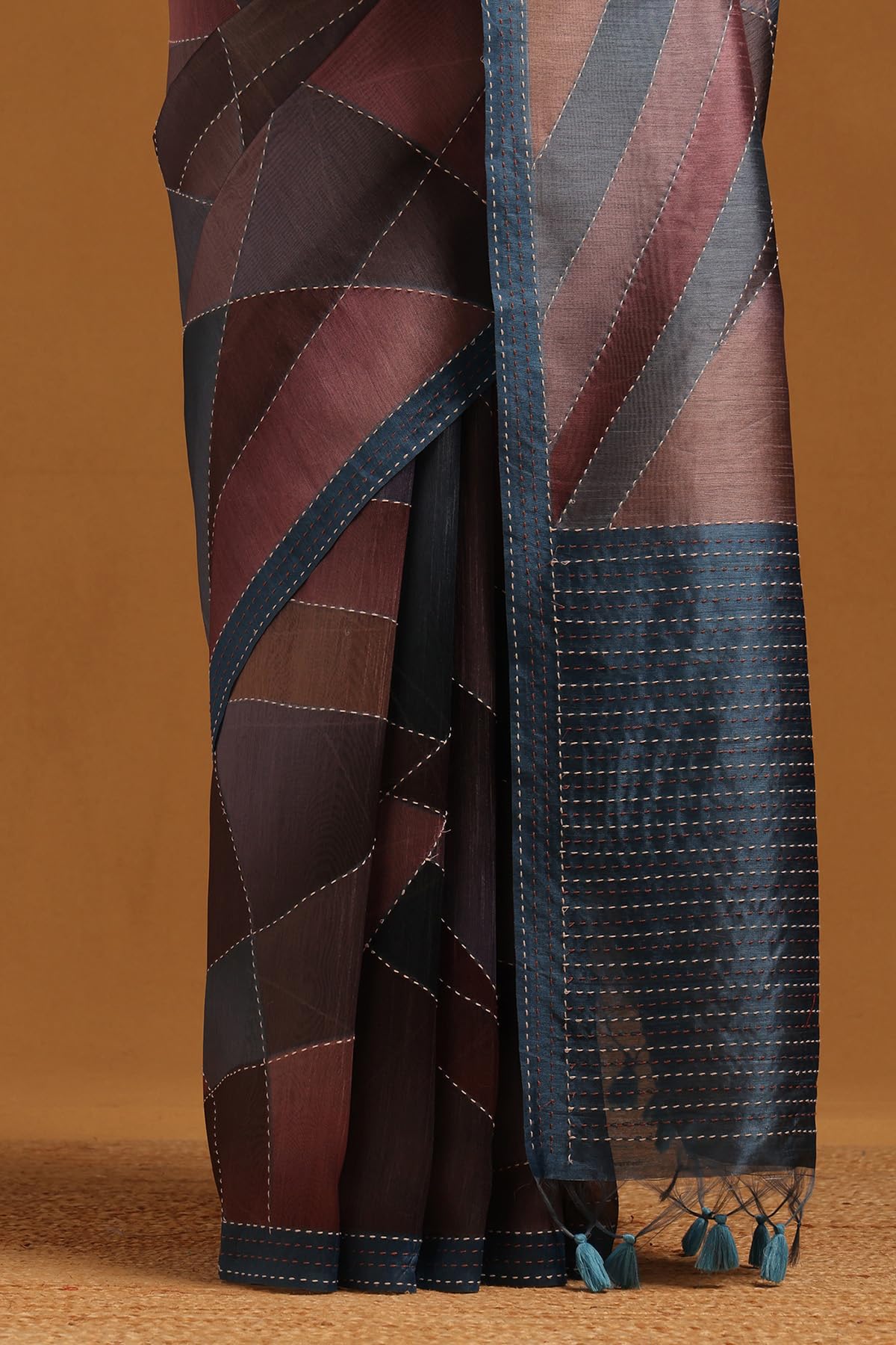 Soch Womens Blue Tussar Abstract Saree With Thread Work