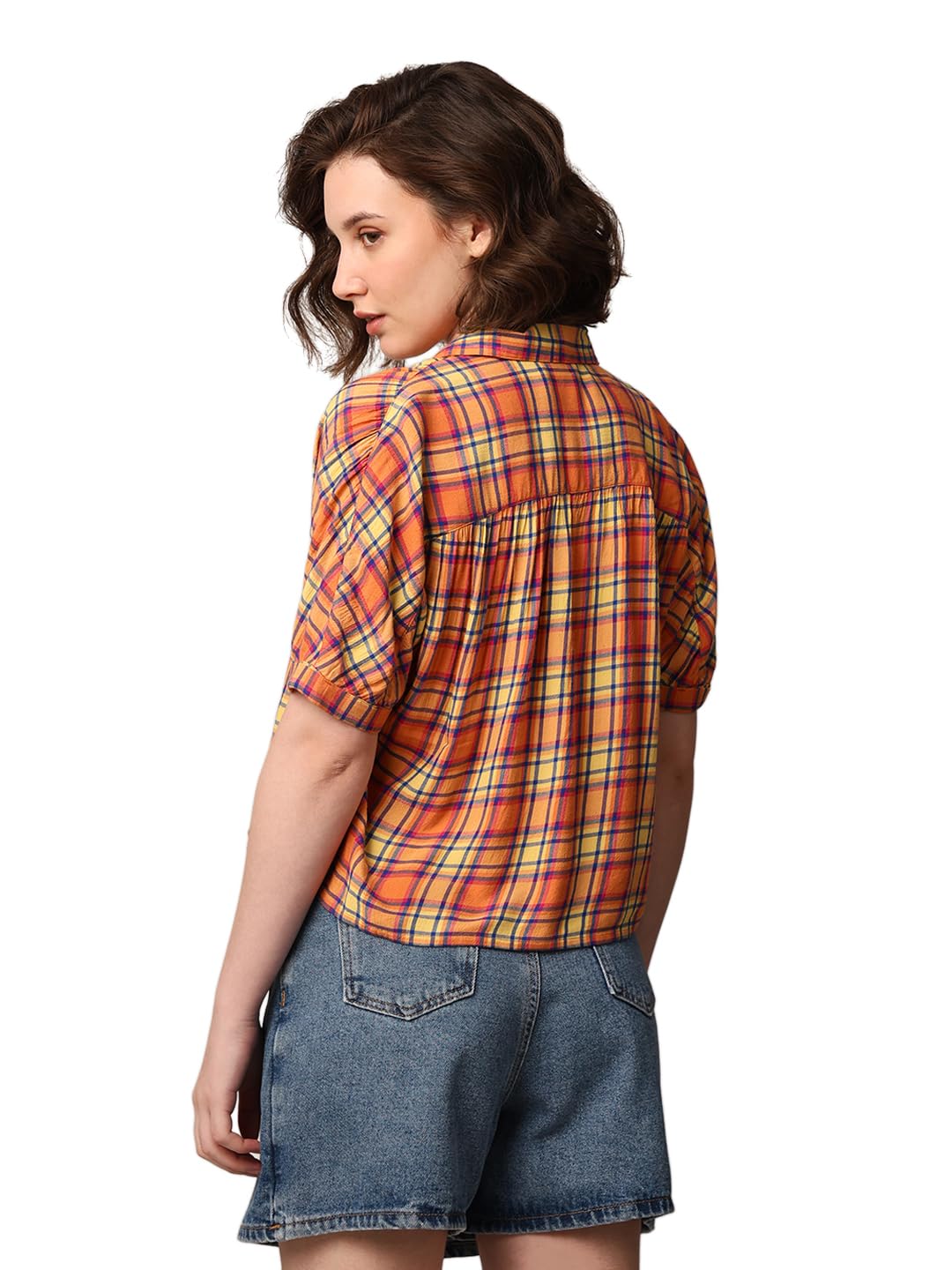 ONLY Women's Checkered Regular Fit Shirt (9008124- Lemonade