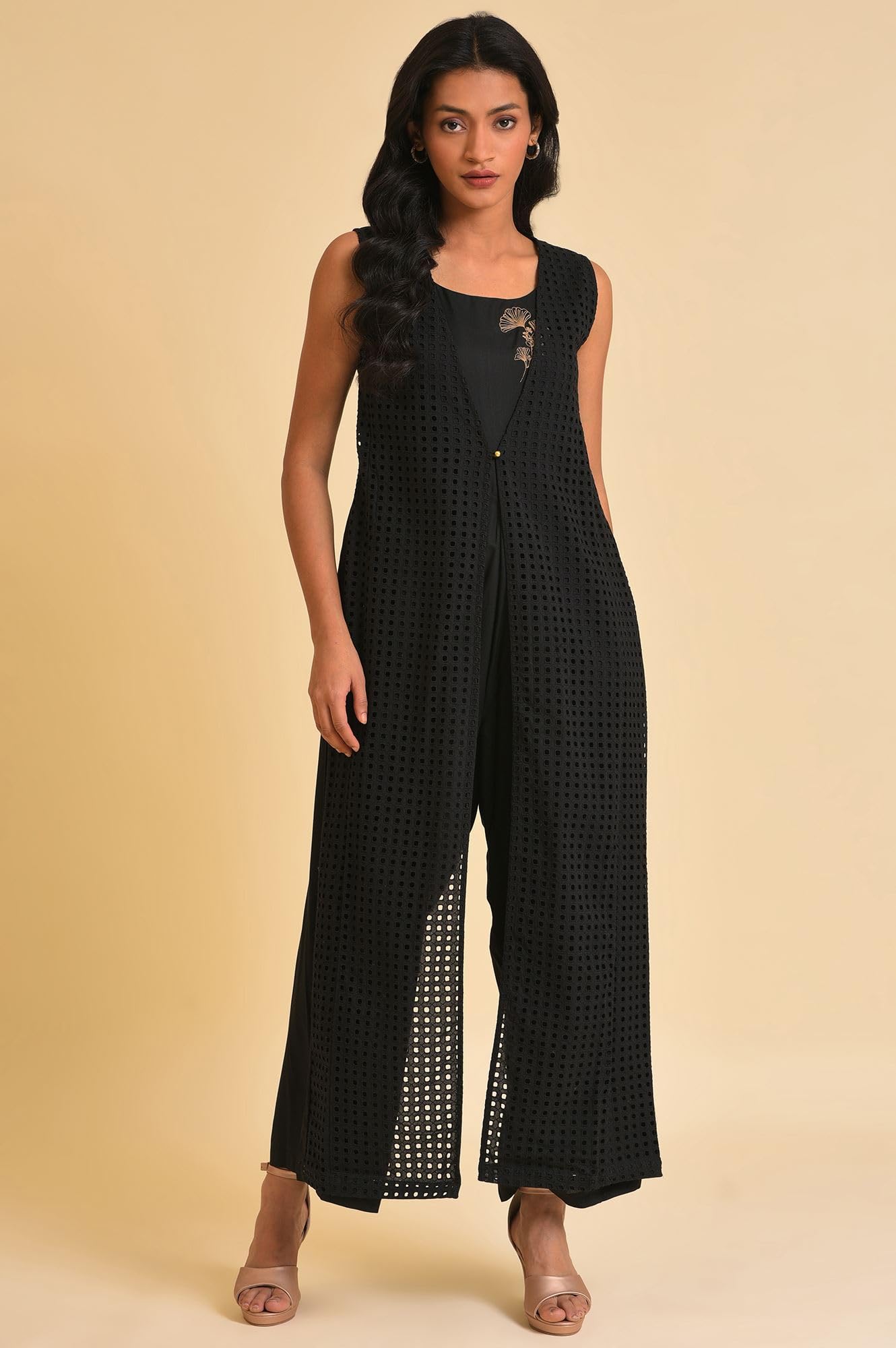 W for Woman Black Schiffli Jumpsuit_18