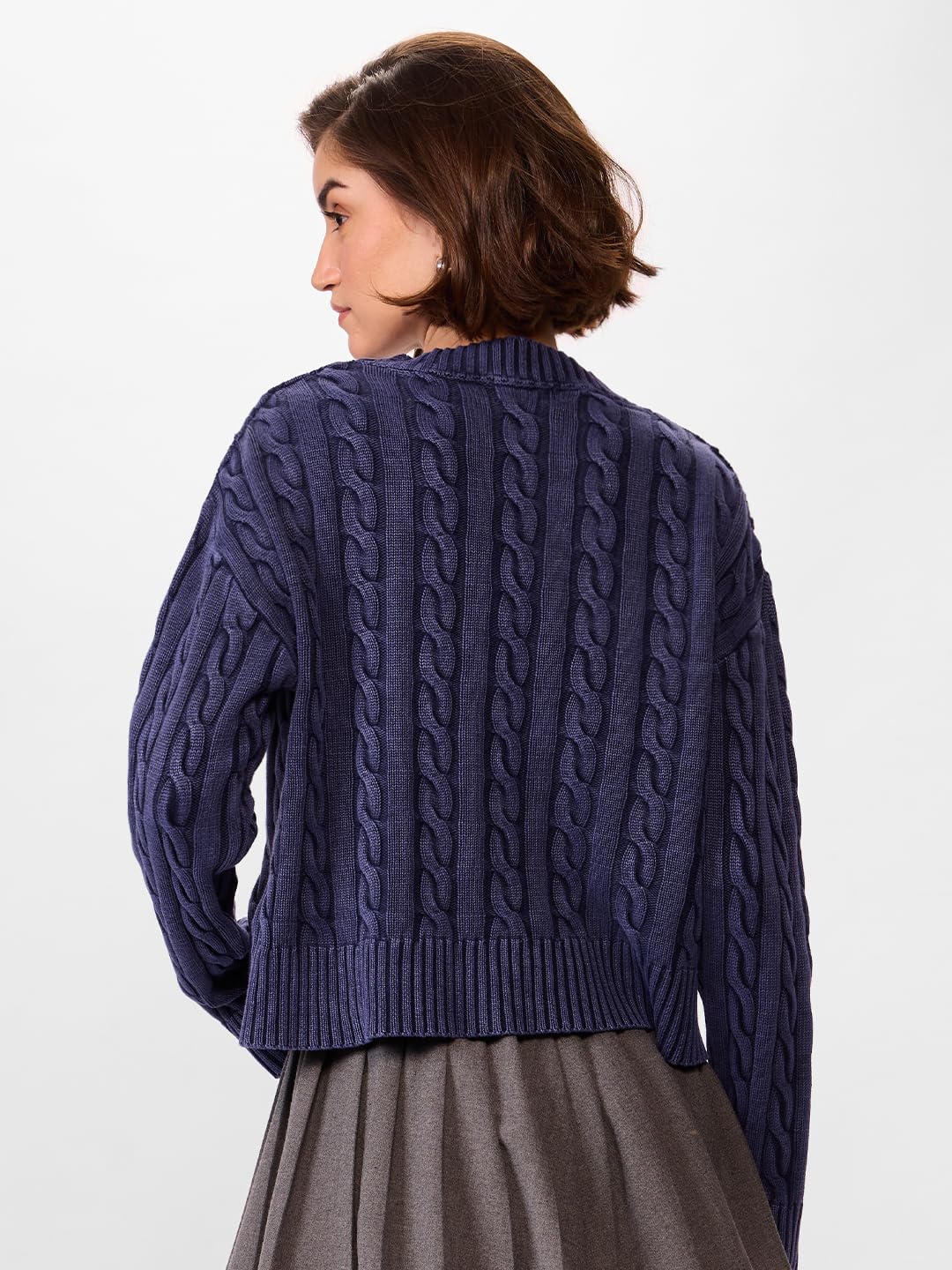 The Souled Store Solids: Grey Blue Women Oversized Sweater