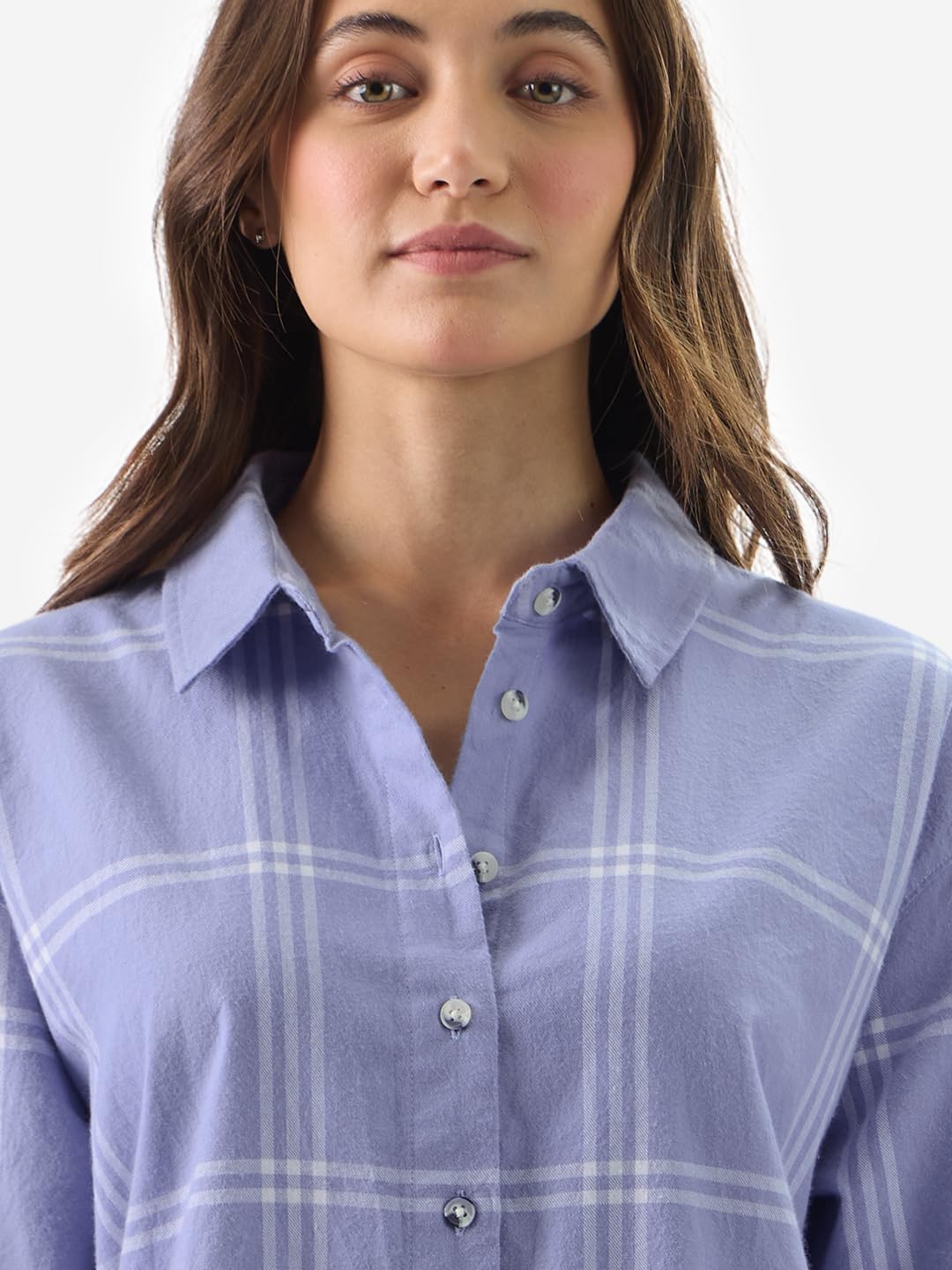 The Souled Store Plaid: Purple and White Women and Girls Button Front Long Sleeve Oversized Fit Boyfriend Shirts Oversized Shirts for Women Boyfriend Drop Shoulder Cotton Casual Half Sleeves Baggy