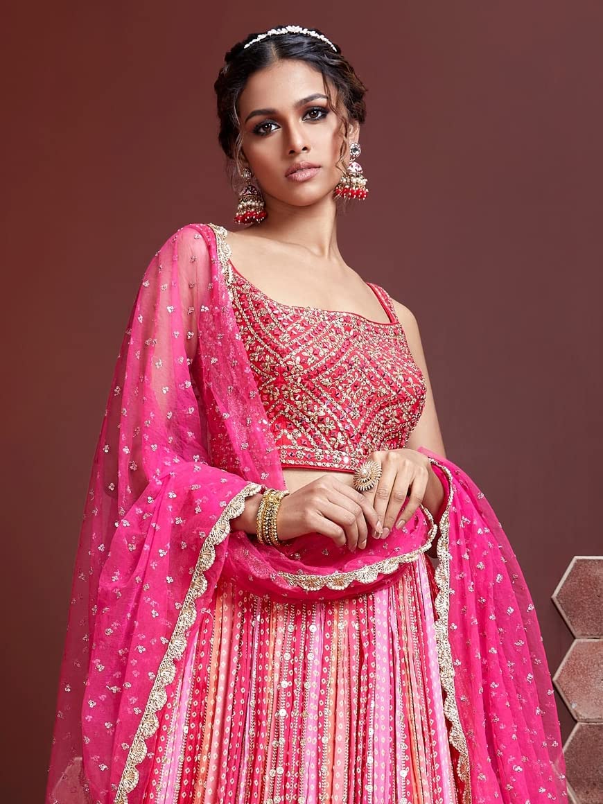 Zeel Clothing Women's Silk Embroidered Semi-Stitched Lehenga Choli for Women with Dupatta (108-Pink-Wedding-Bridal-Latest-Lehenga; Free Size)