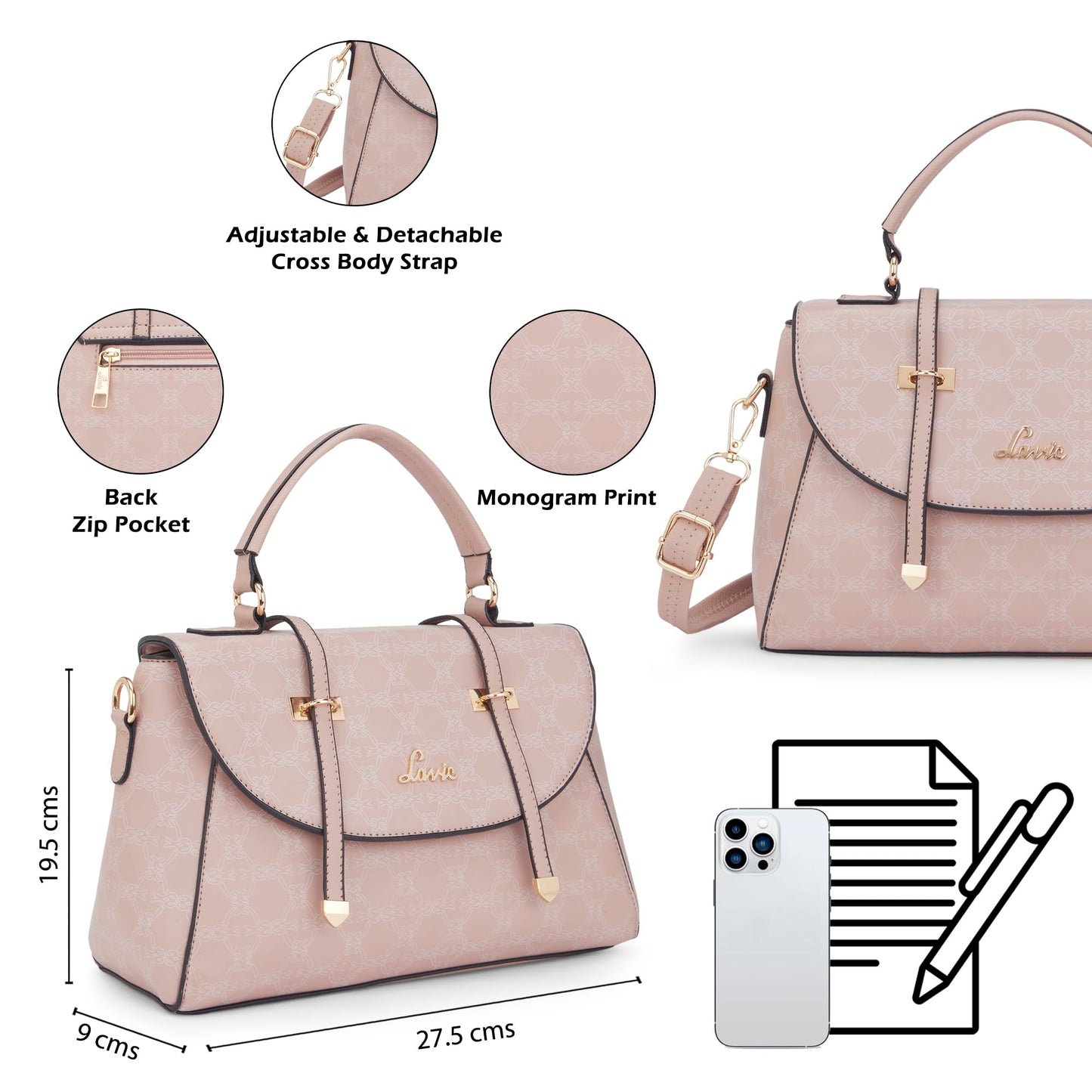 Lavie Women's Mono Beech Flap Satchel Bag for Women | Satchel Handbag for Work | Ladies purse | Stylish Shoulder Bag | Gift for Women