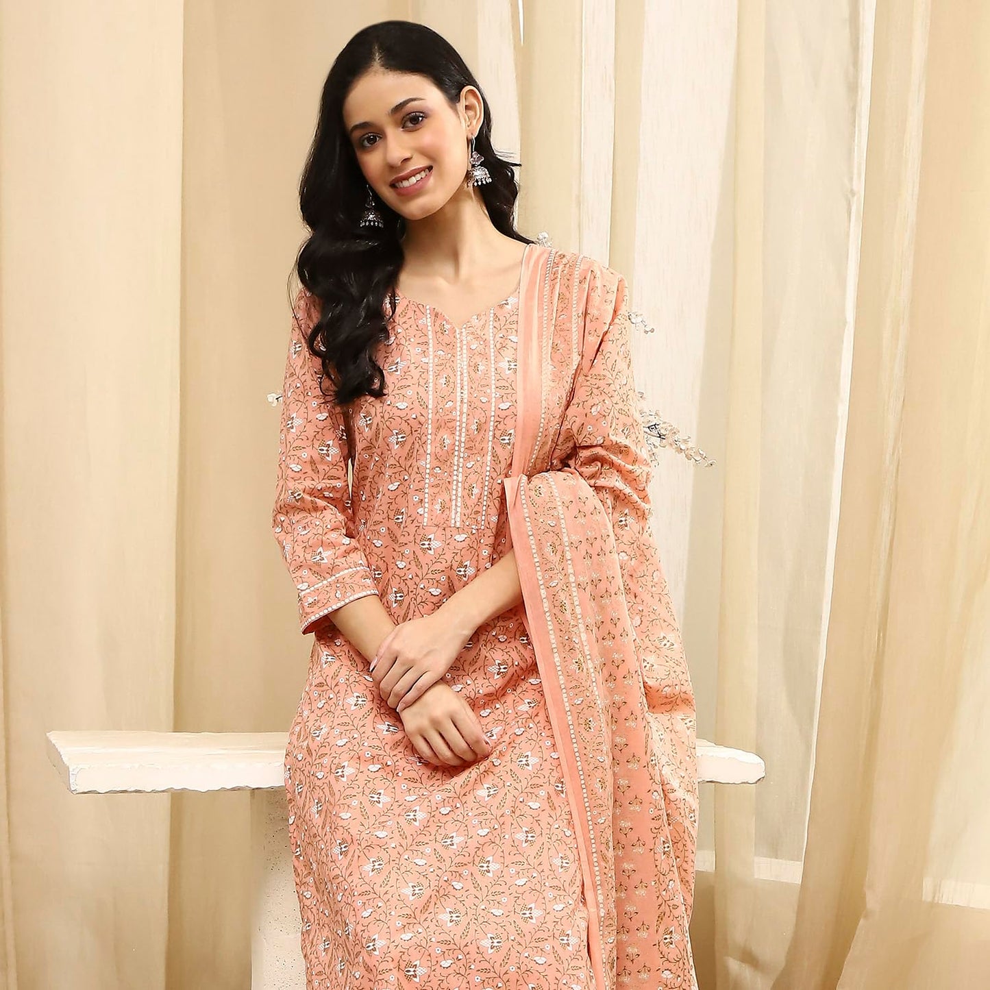 BIBA Women's Assorted Cotton Hand Block Print Unstitched Suit Set