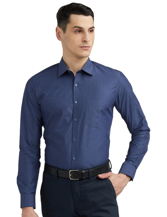 Van Heusen Cotton Men's Slim Fit Formal Shirt (VHSFRSLBJ74217_Navy 44)