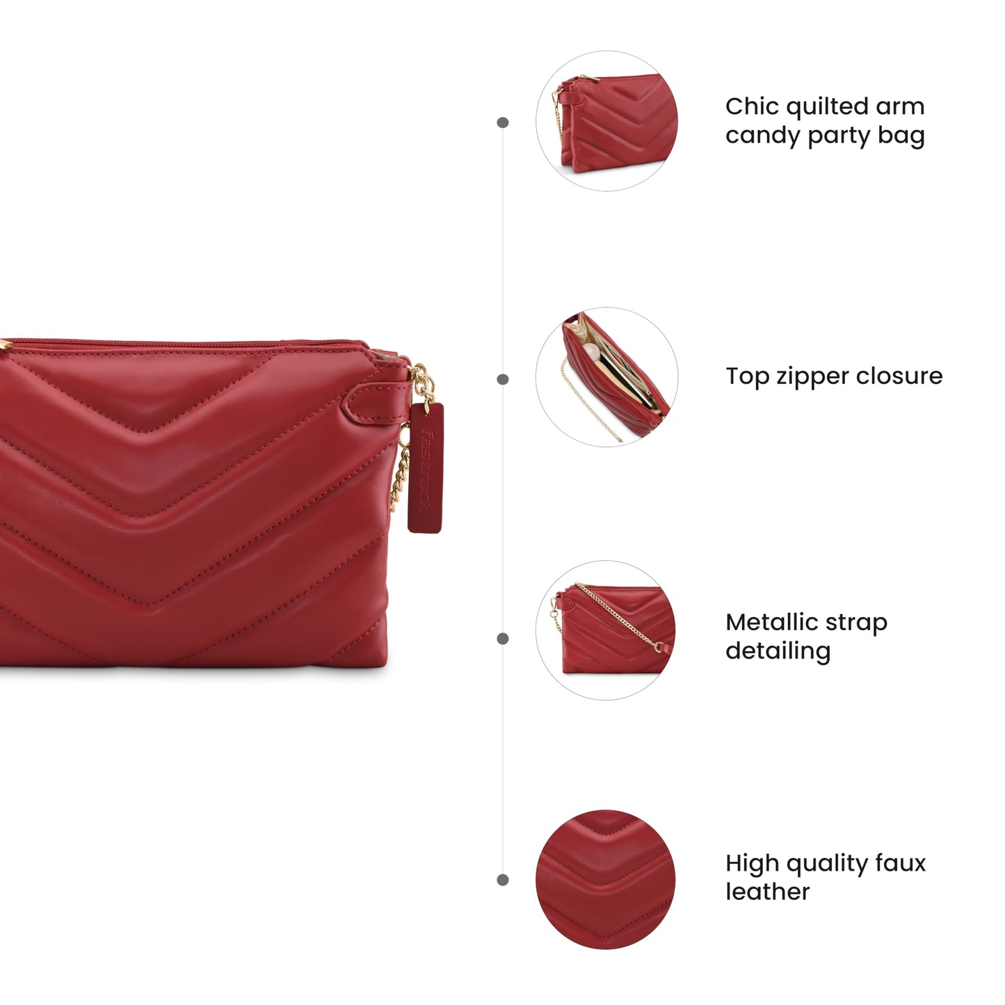 Fastrack Quilted Arm Candy Bag | Detachable Straps with Metallic Detailing Sling Bag for Women, Girls and Ladies