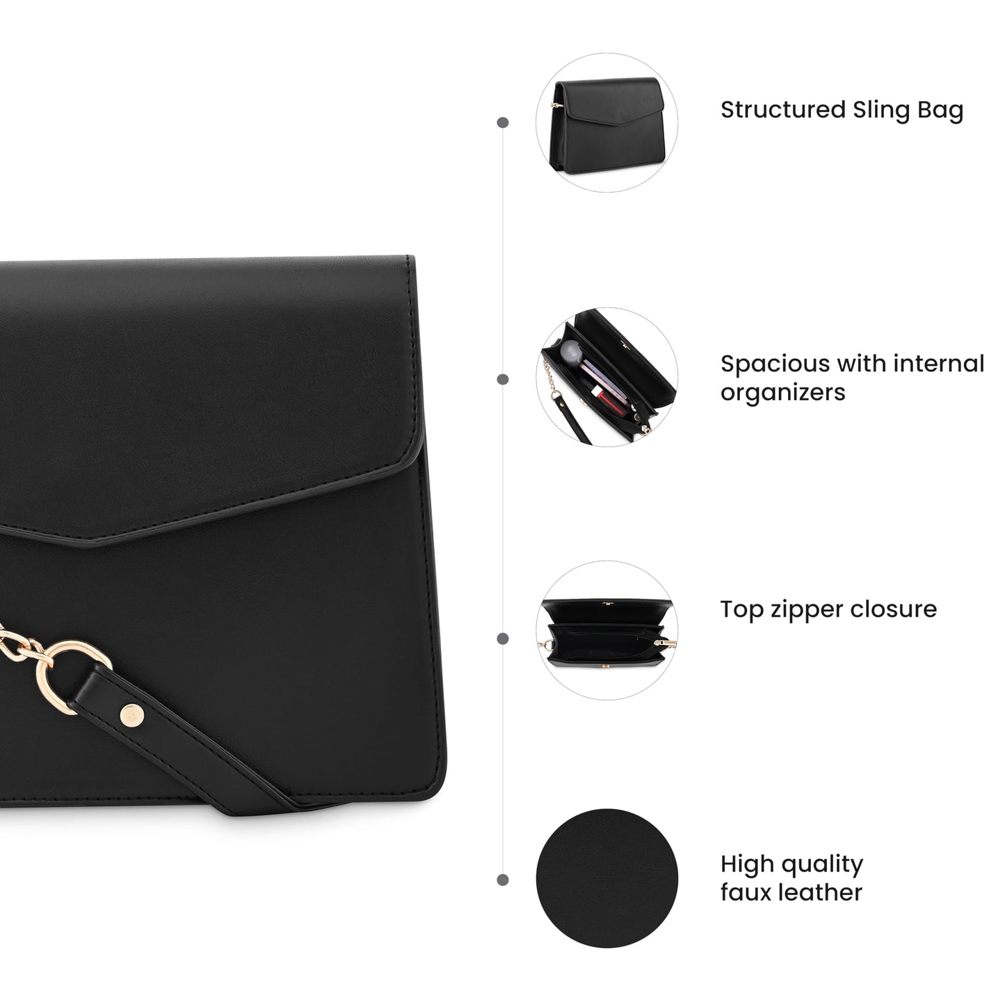 Fastrack Solid Structured Sling Bag for Women, Girls and Ladies | Gold Chain Sling Straps | Ladies Purse Handbag