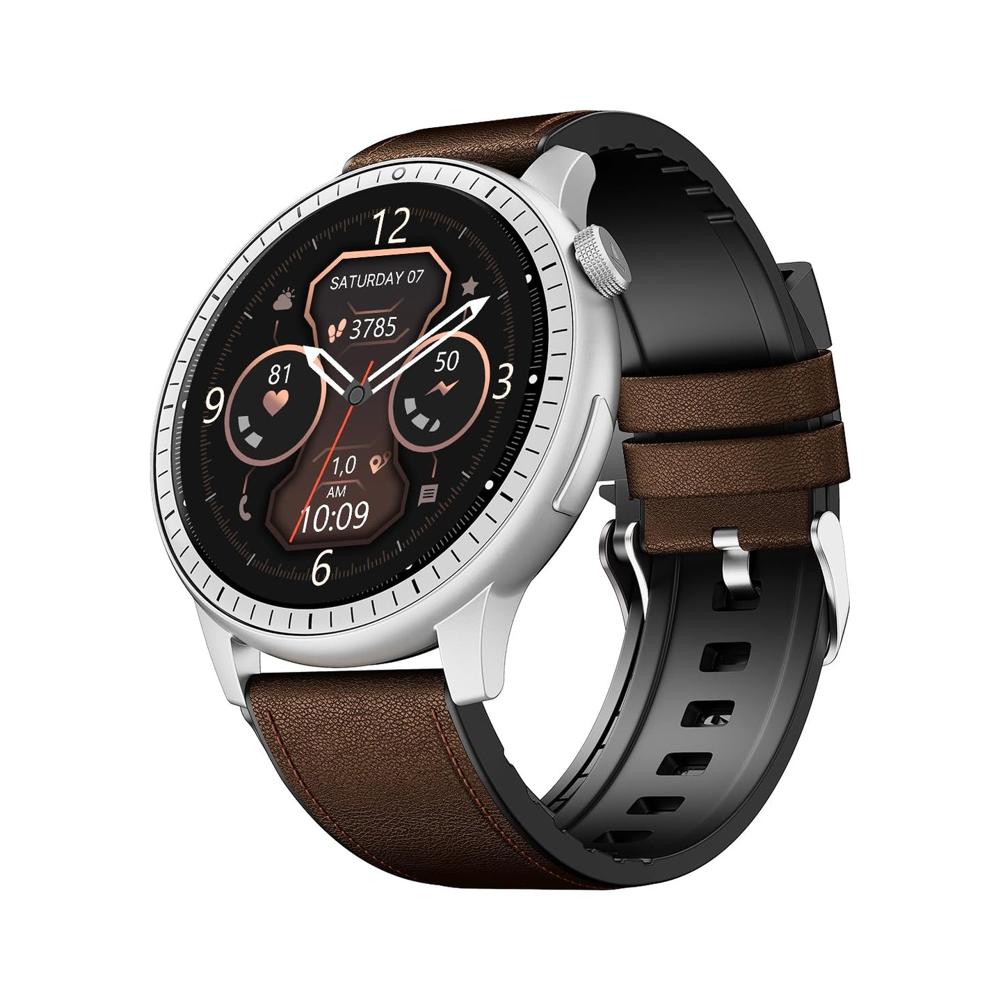 Boat Valour Watch 1 R, AI Smart Habit Builder, 1.43" 3D Immersive AMOLED Display, 1000 nits, Light-Weight Aluminium Build 3 ATM, 10 Days Battery Life, Smart Watches for Man (Oak Leather)