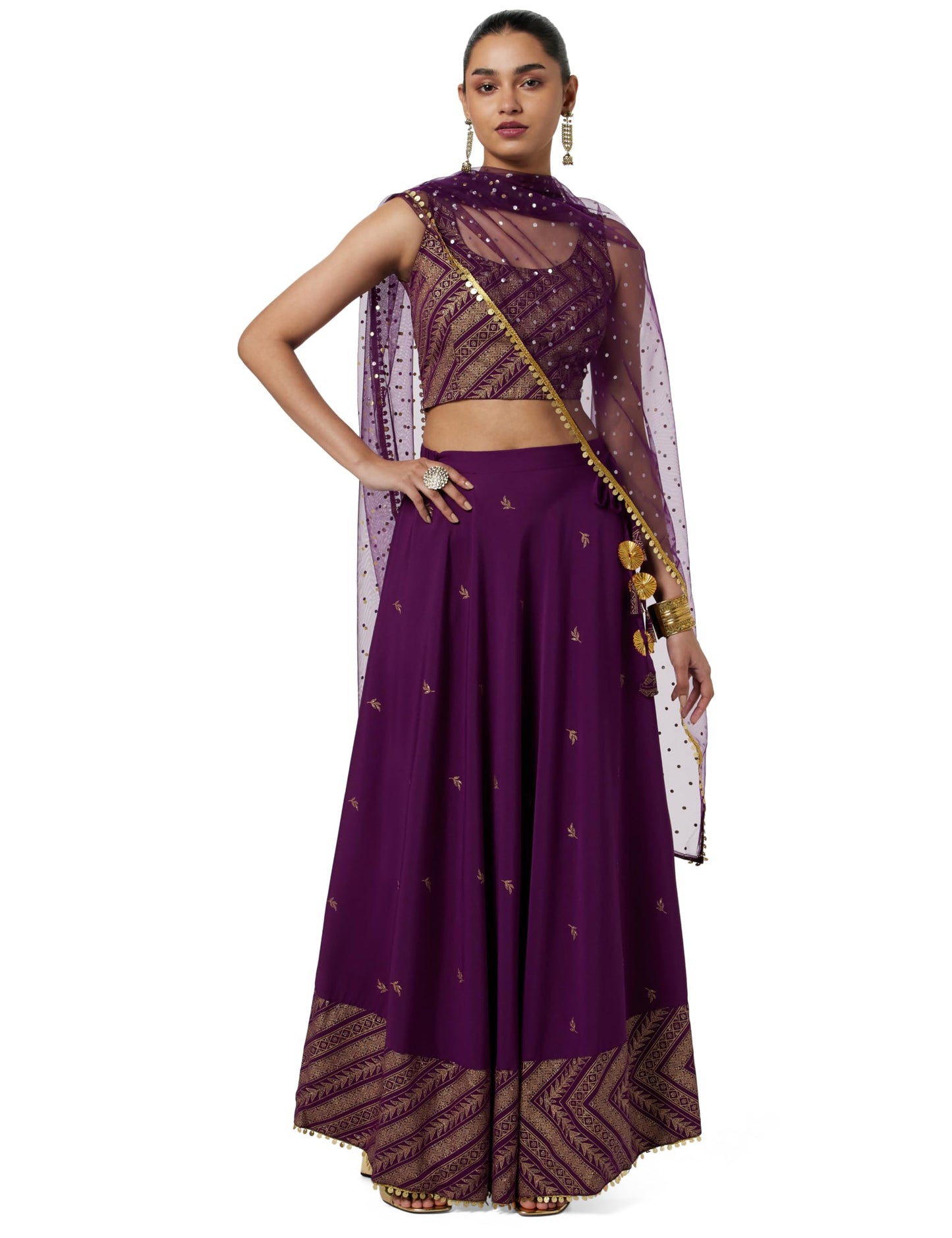 Ahalyaa Women's Polyester Readymade Lehenga Choli (AHBLDUSK-COMBO-649S)