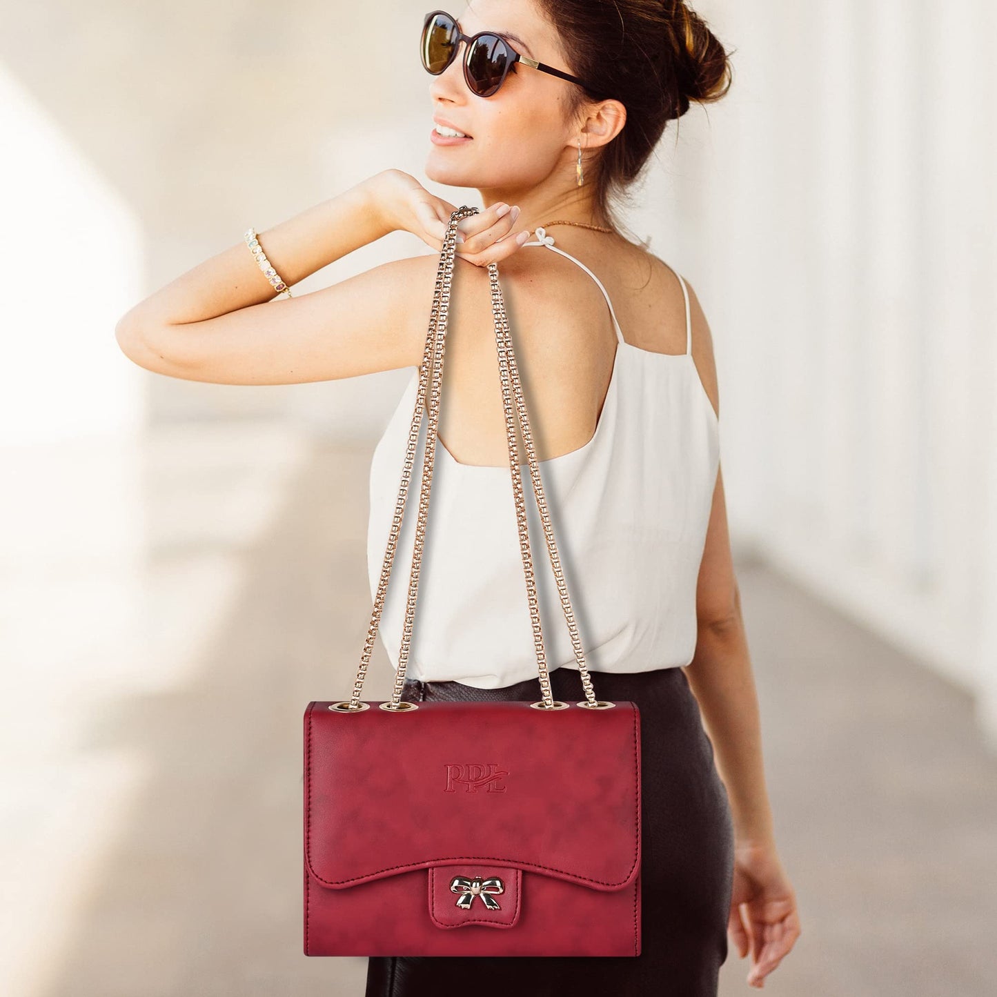 Pramadda Pure Luxury Gorgeous Red Women's Sling Crossbody Chain Purse Combo Set | Stylish Birthday Anniversary Gift Item For Girlfriend Wife | Unique Gift For Girlfriend love special.