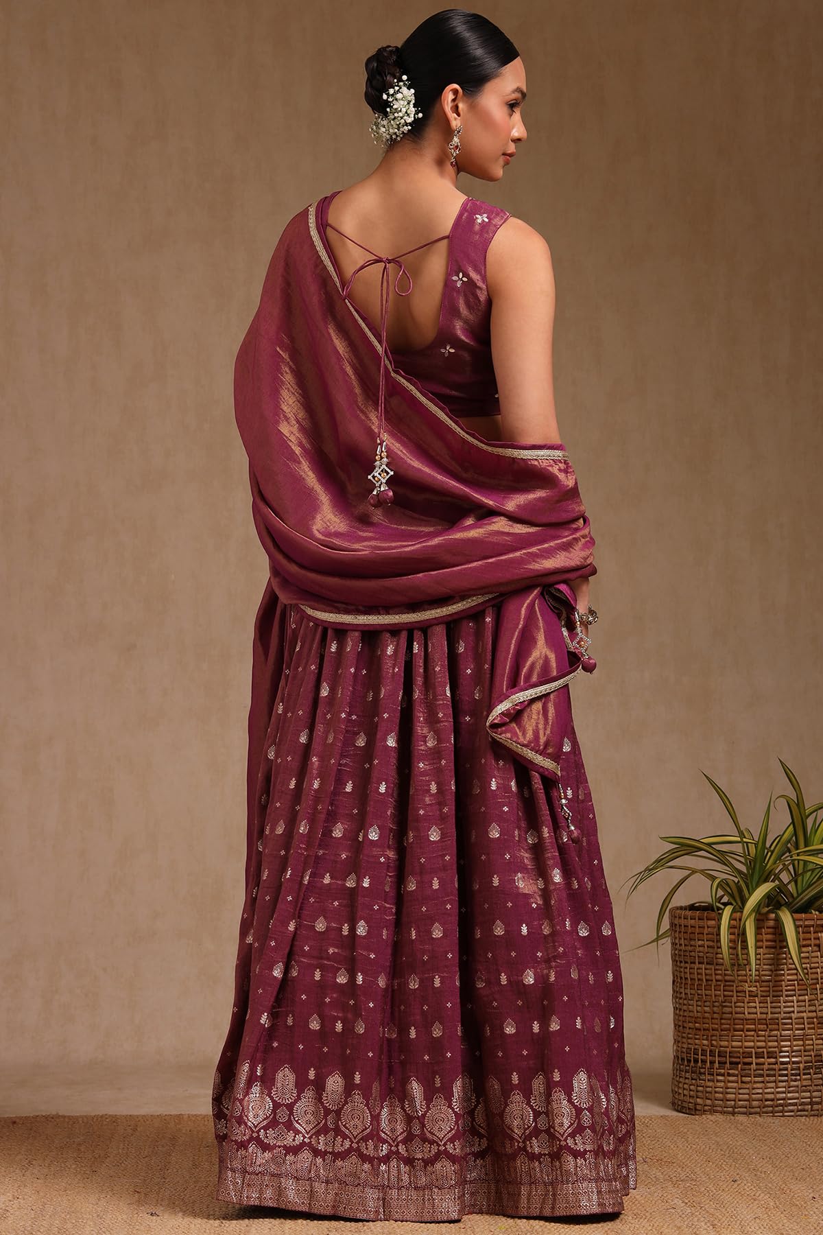 Soch Womens Wine Viscose Blend Embroidered Lehenga Choli With Zari