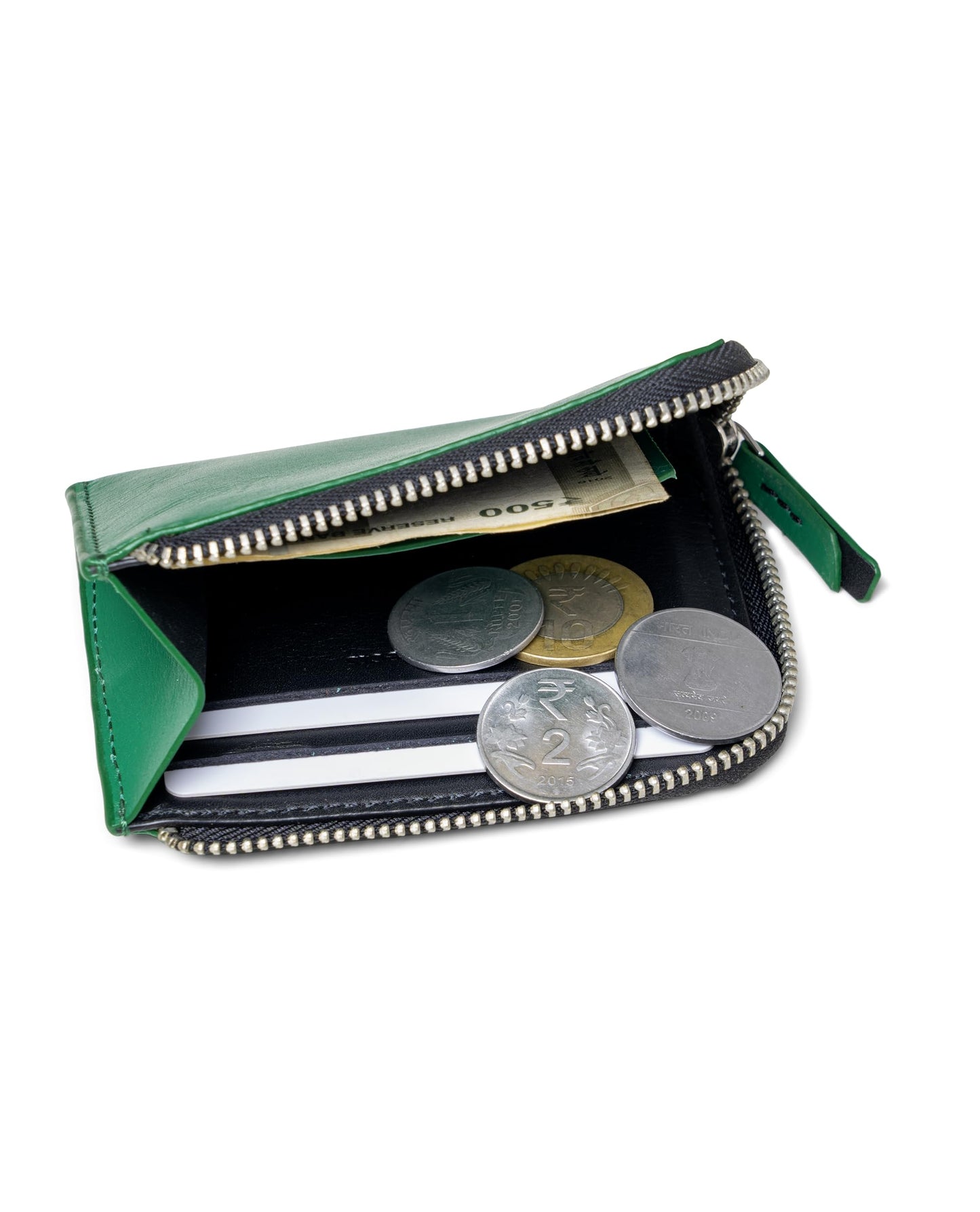 DailyObjects Green Even L-Zip Wallet | Men Women | Premium Design | Full-Grain Leather | Handcrafted | Card - Card - Coins Holder | Dual-Tone Colorways | Meticulous Stitching | Sleek and Soft Form