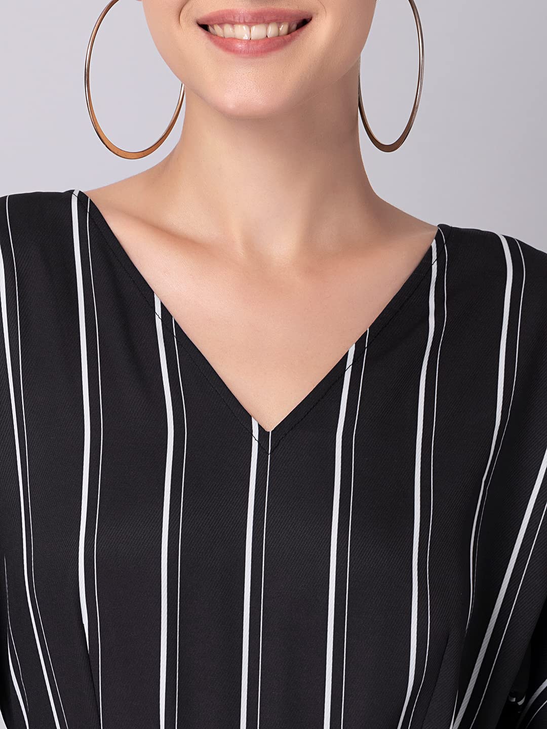 FabAlley Black Striped Belted Jumpsuit