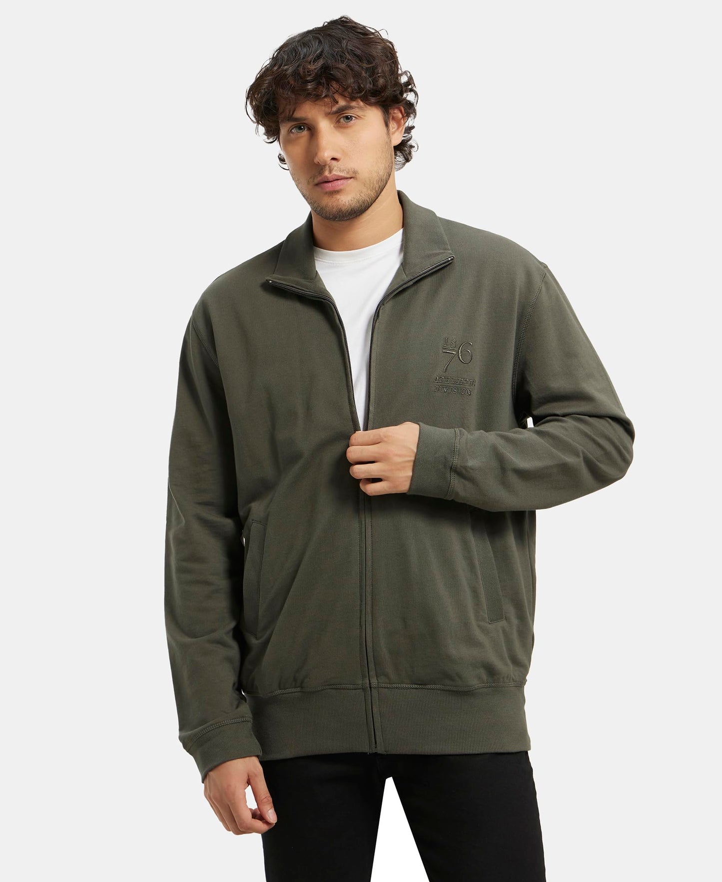 Jockey 2730 Men's Super Combed Cotton French Terry Jacket with Ribbed Cuffs and Convenient Side Pockets_Deep Olive_XL