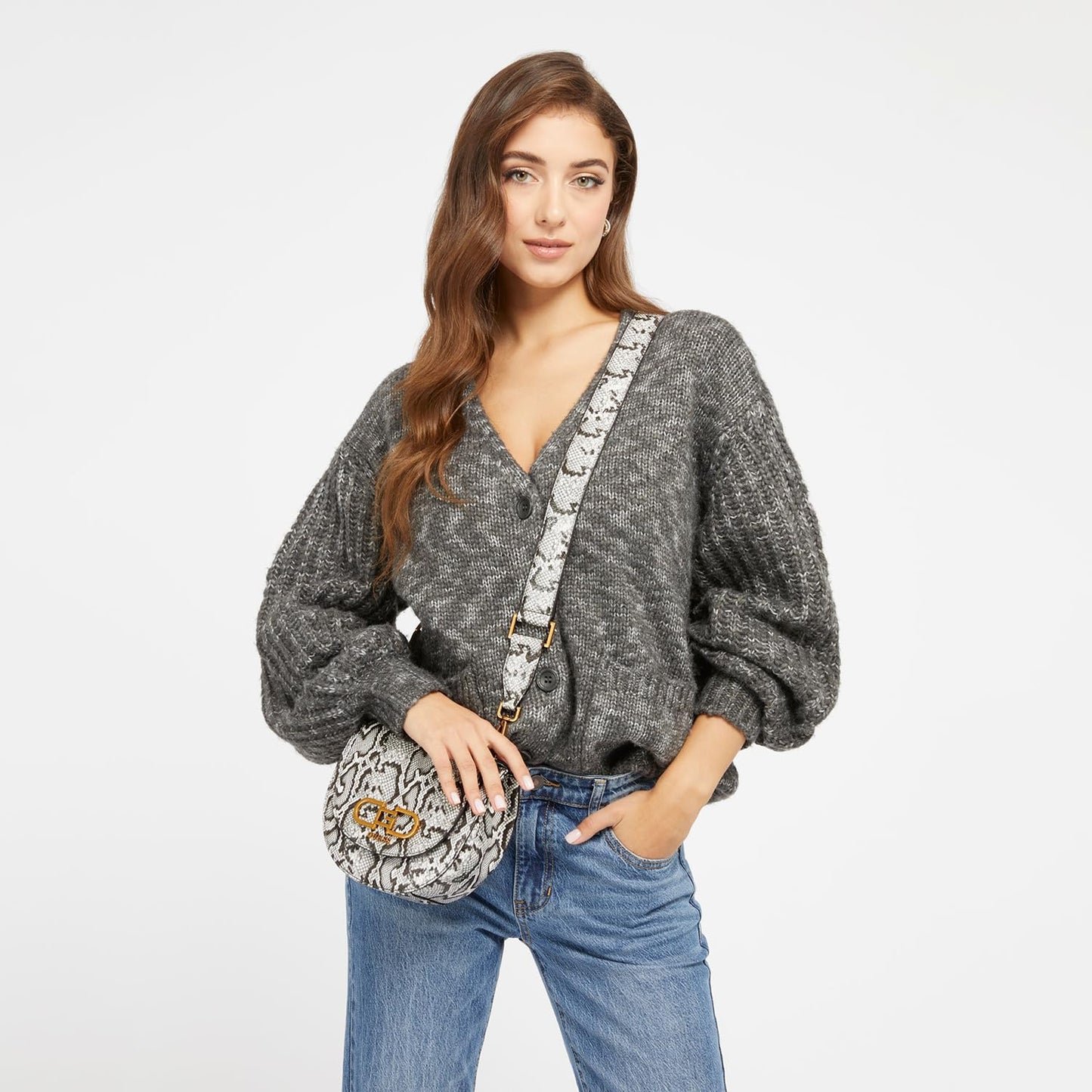 Guess Women's Grey Textured Crossbody Bag| Ladies Purse Handbags | Gift For Ladies