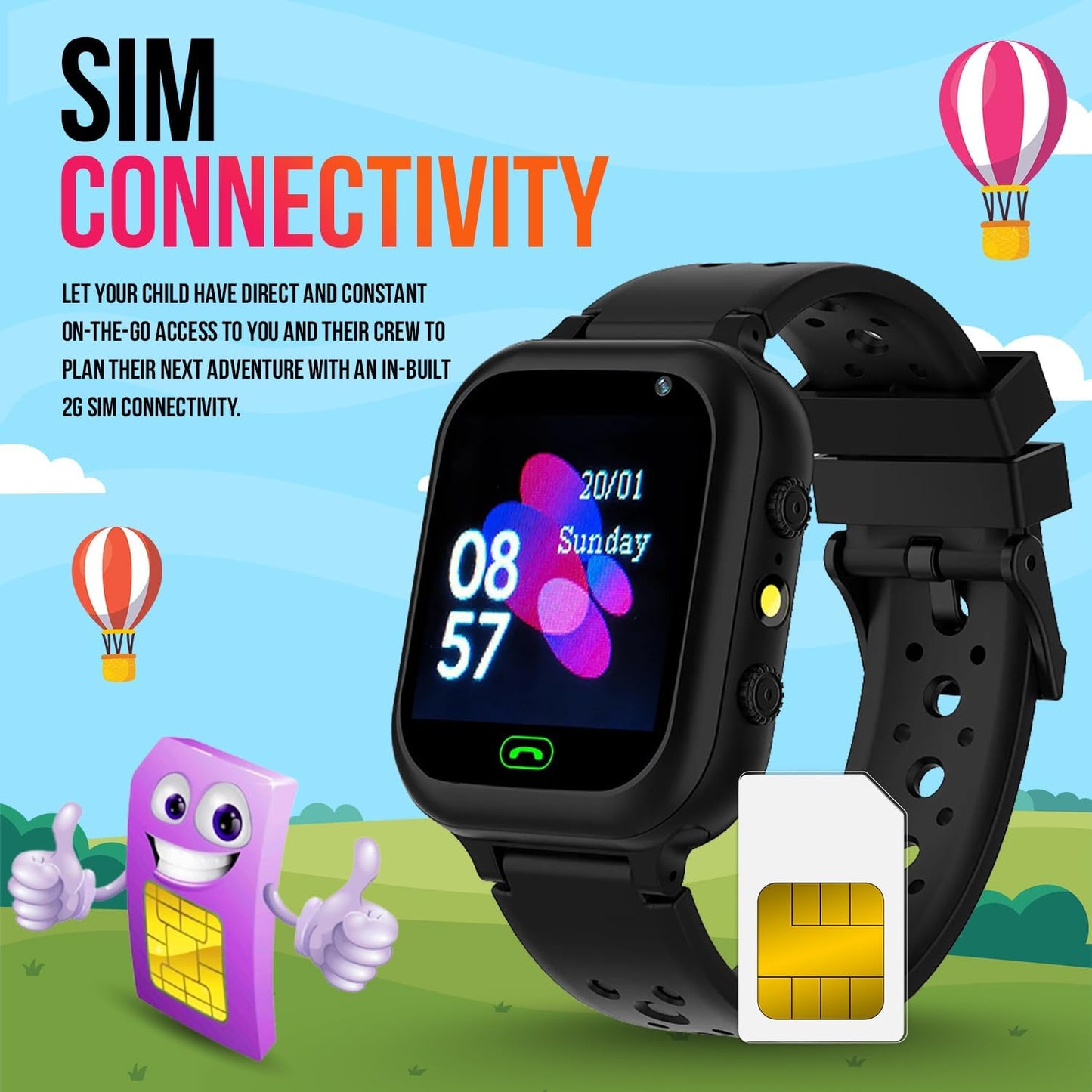 GameSir Q15 Kids Smart Watch 1.44" TFT Display 3G / 4G SIM Support, Learning & Gaming Apps, Gifting Watch, Water Rasistance, GPS Tracking, Smartwatch for Boys & Girls (Black)