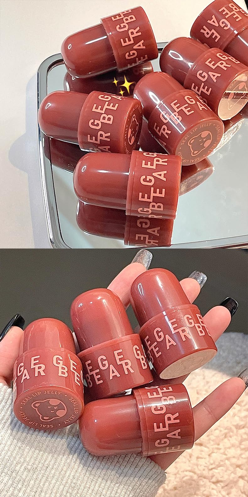 Gege Bear Seal Lip Jelly Lipstick for Women – Moisturizing Lip Mud, high-shine, lightweight, smooth application, non-sticky, nourishing, long-lasting, soft lips, glossy finish, comfortable wear, sheer tint, luminous glow, natural gloss, easy glide, beauty